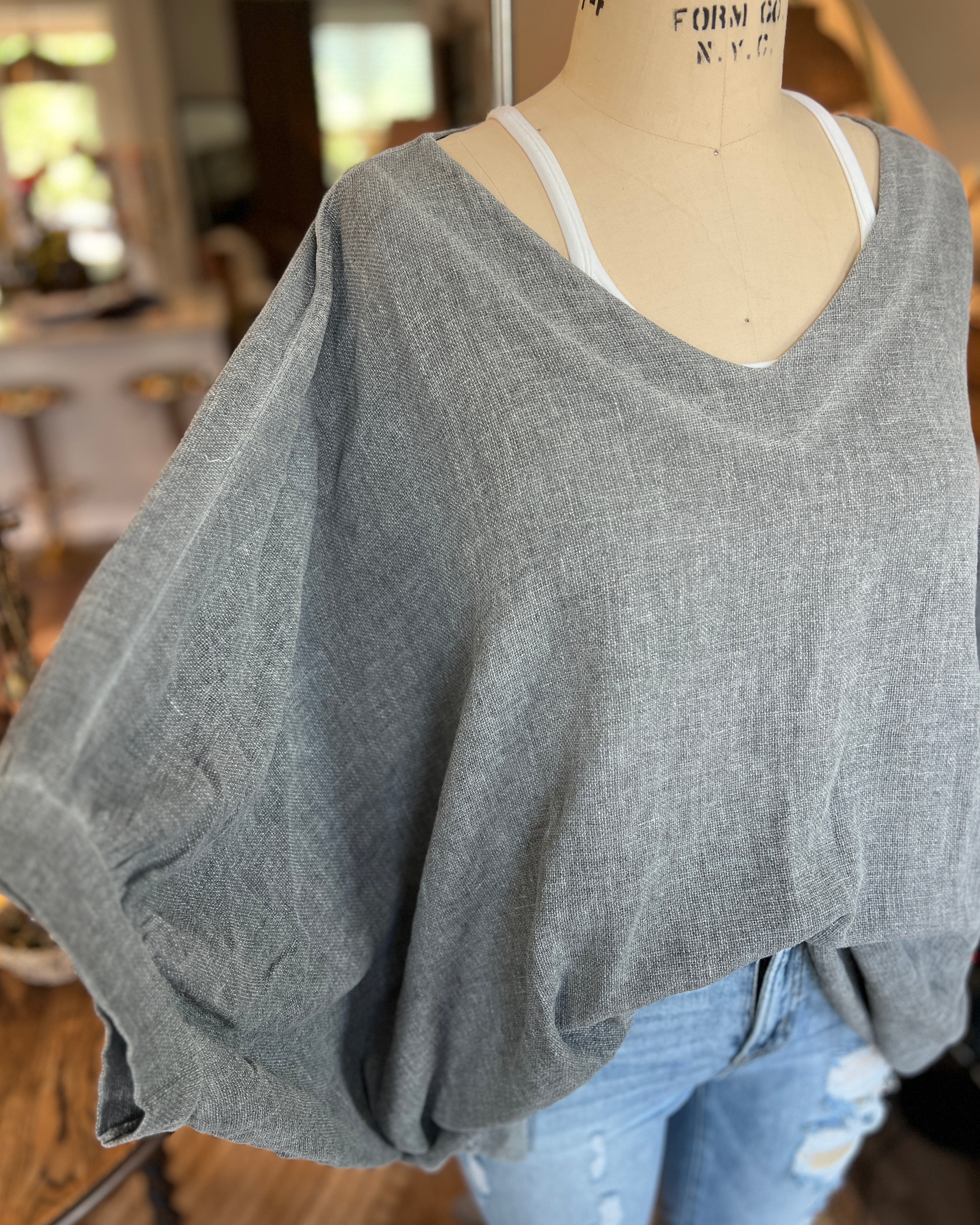 Oversized Balloon Sleeve Blouse (Charcoal Grey)