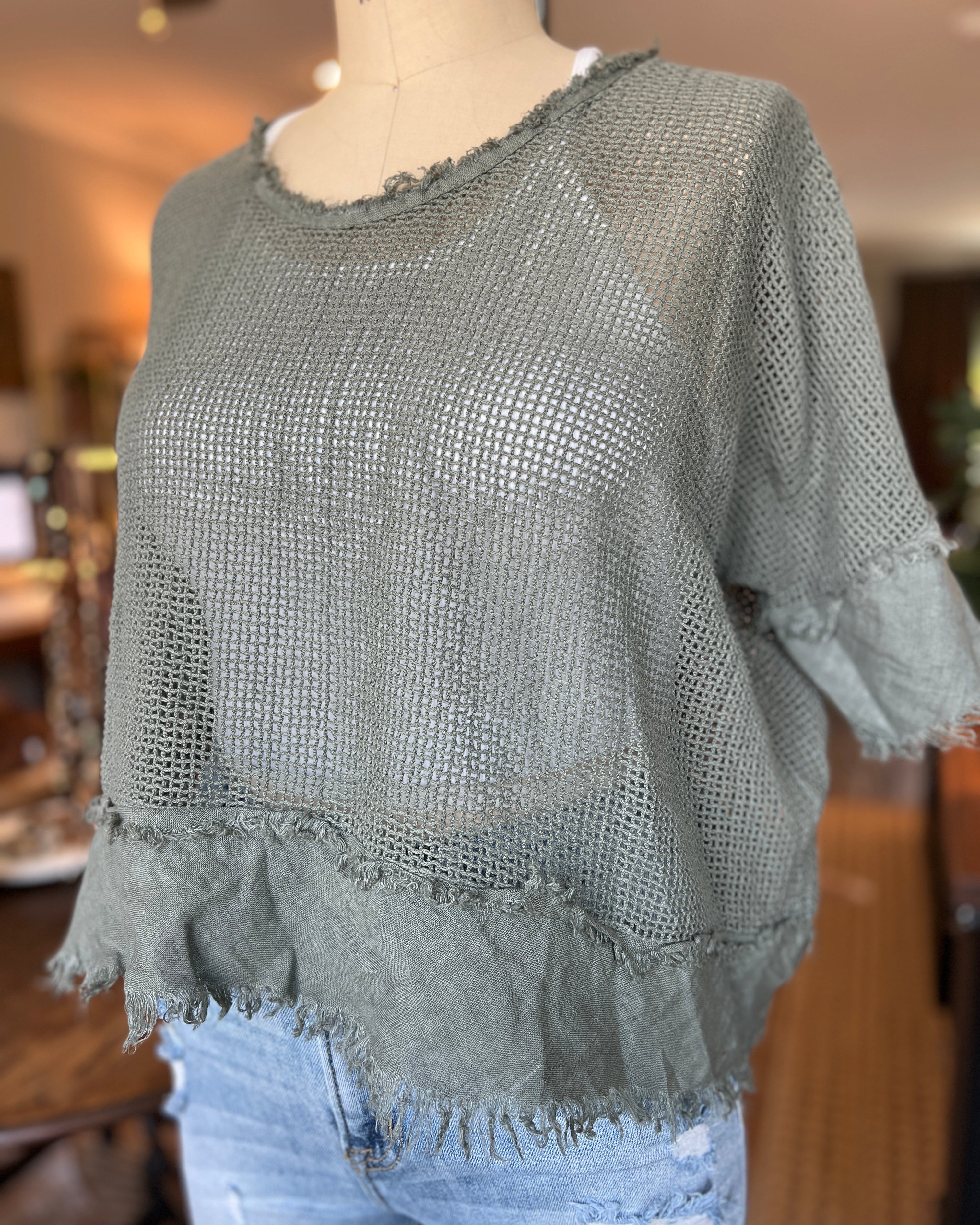 Openwork Blouse (Khaki Green)