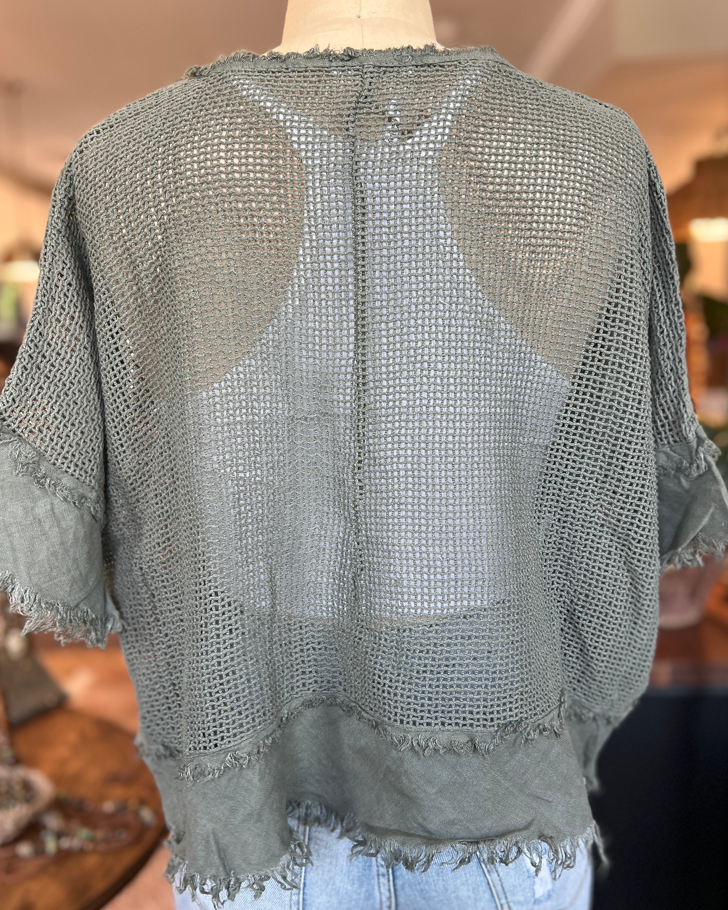 Openwork Blouse (Khaki Green)