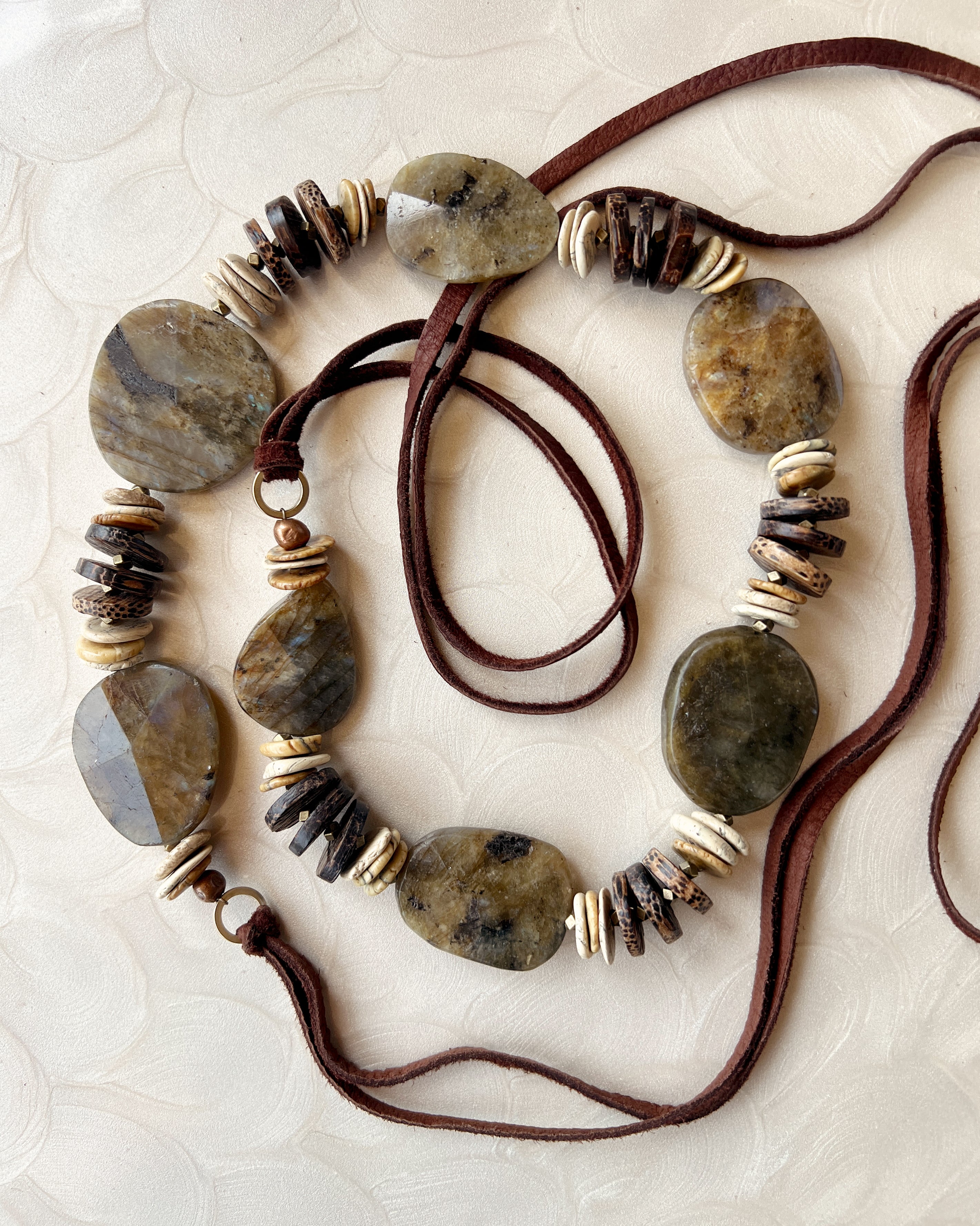 Labradorite and Leather Strand