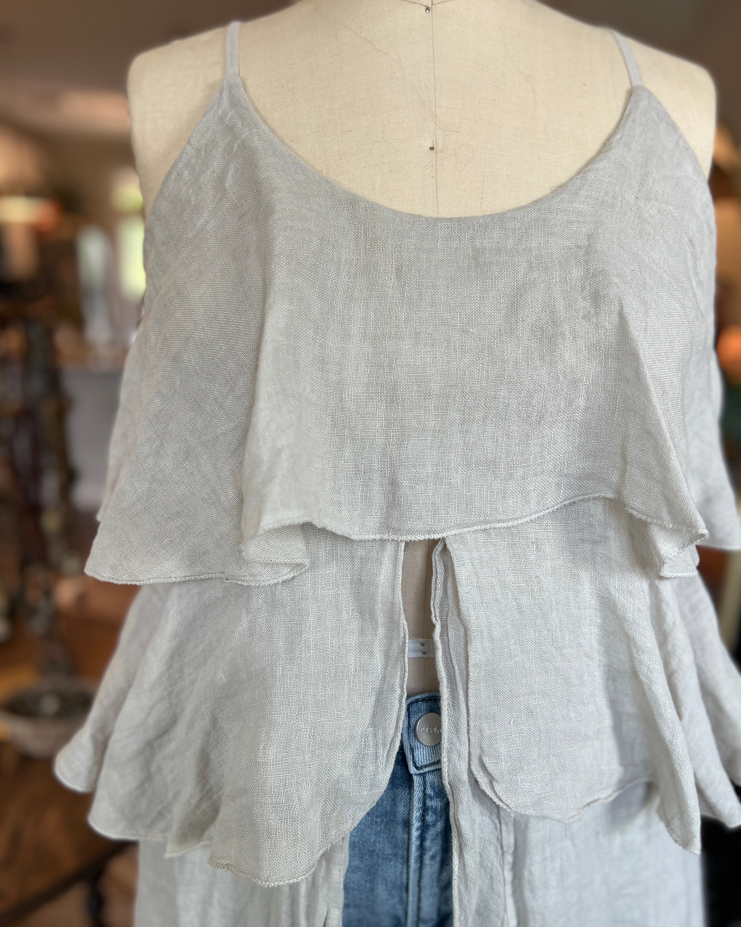Long Linen Ruffle Duster Tank