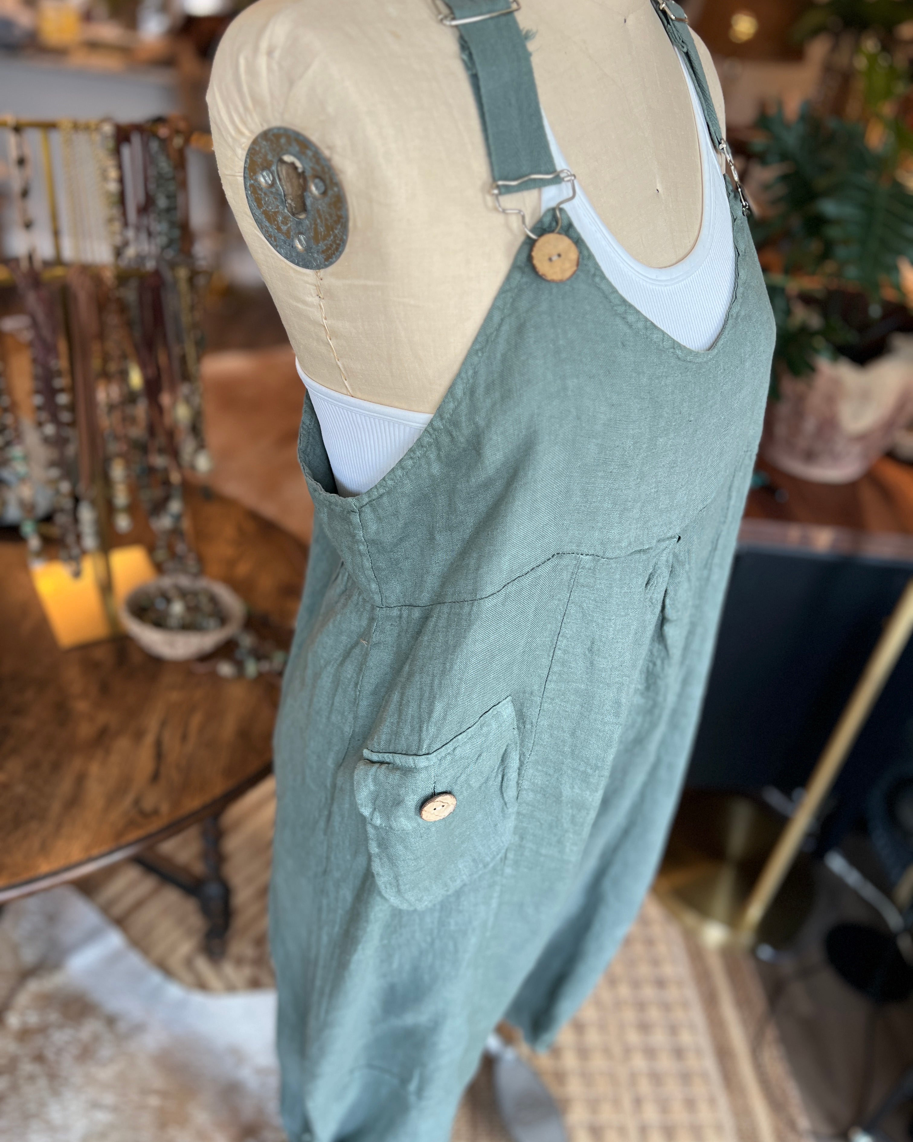 Bohemian Linen Bibs (Blue Green)