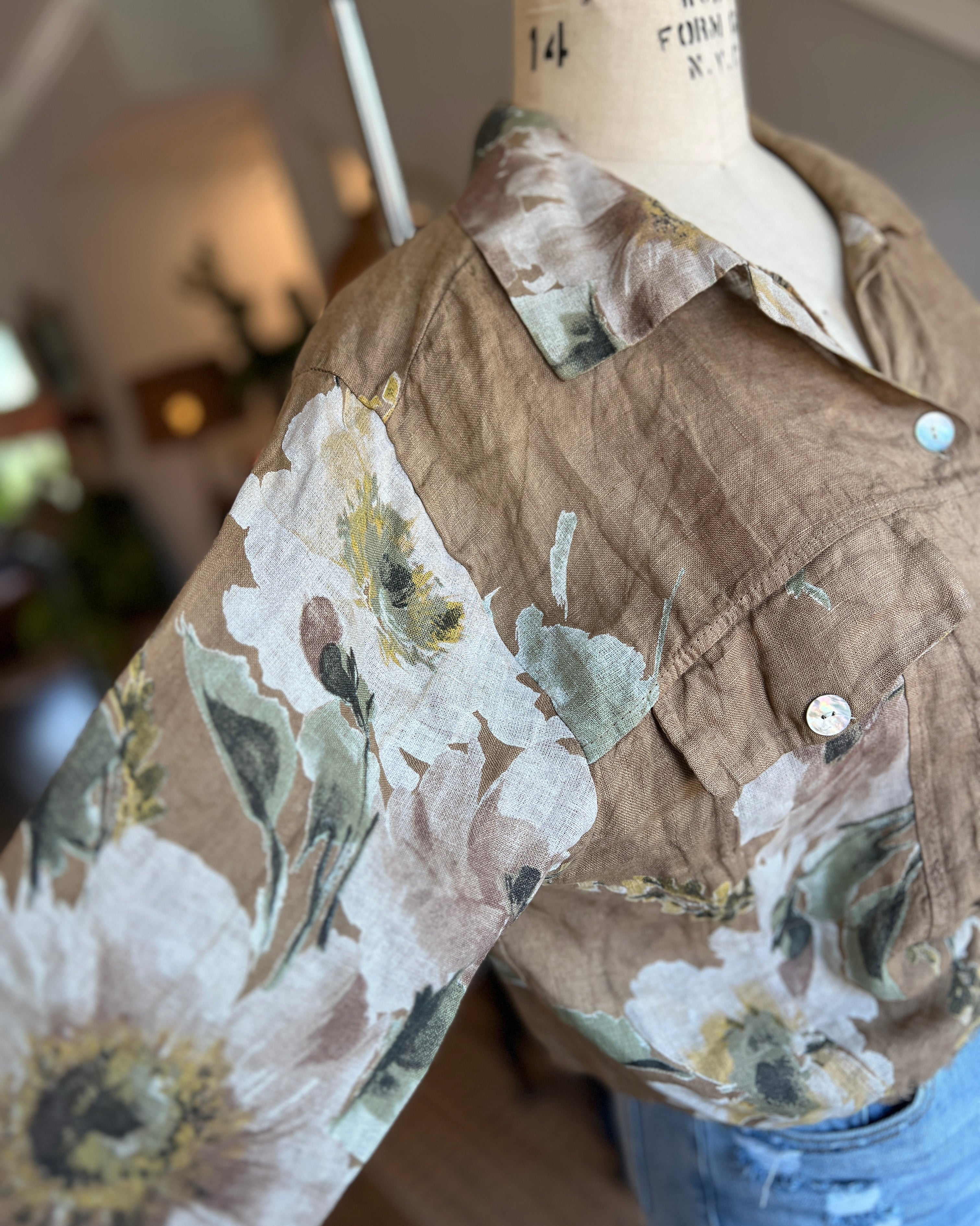 Floral Linen Shirt Jacket