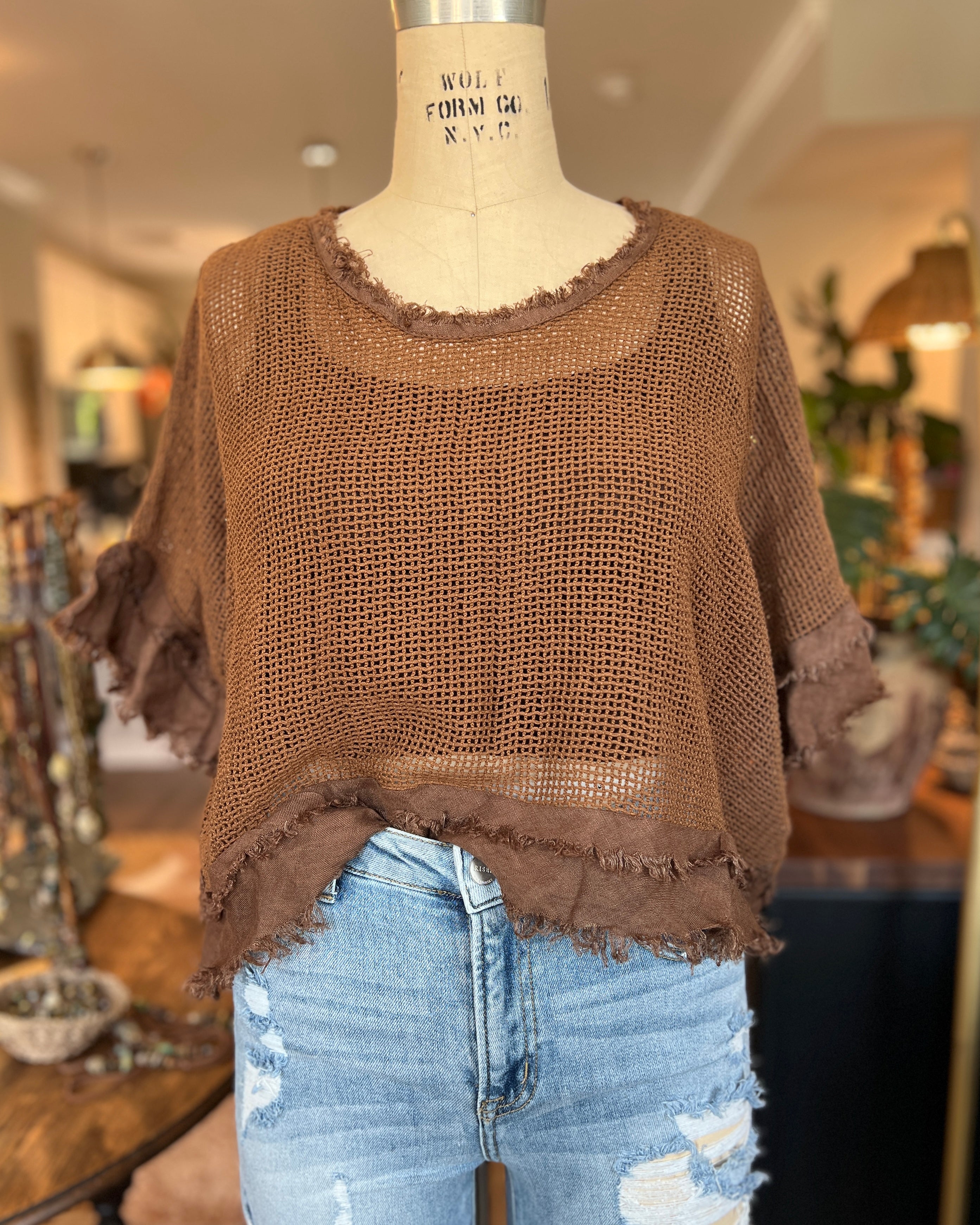 Openwork Blouse (Chocolate Brown)