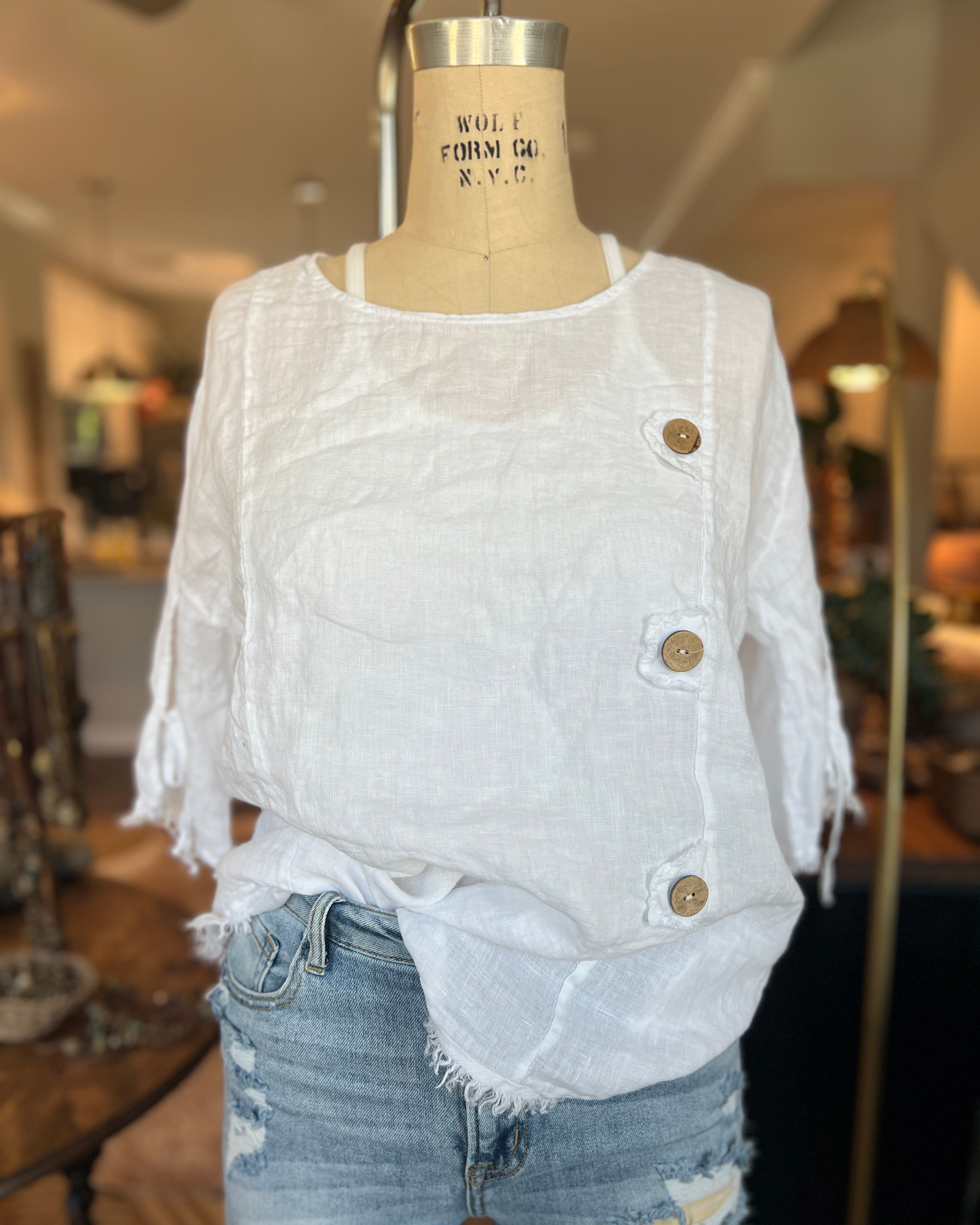 Tie Sleeve Linen Blouse