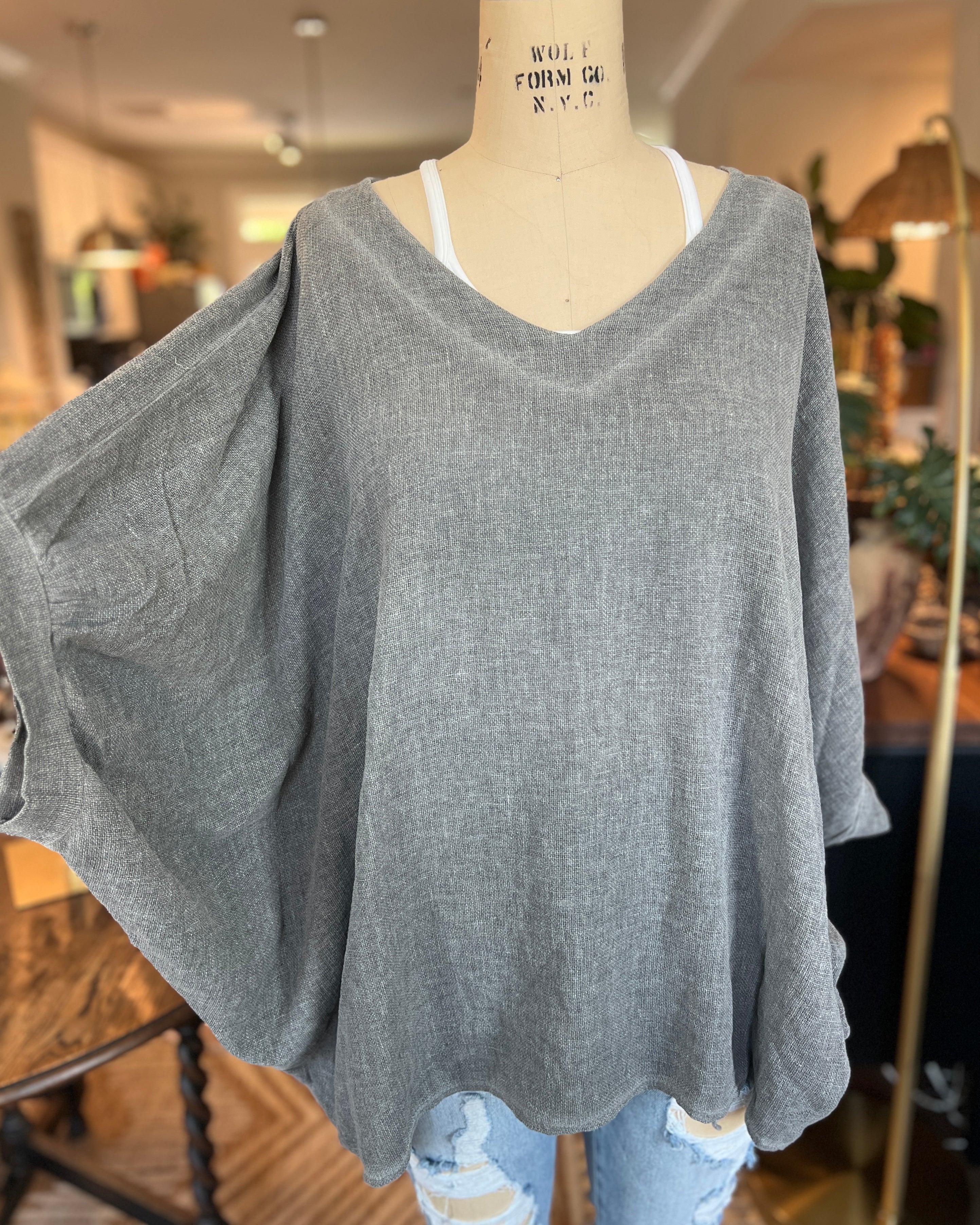 Oversized Balloon Sleeve Blouse (Charcoal Grey)