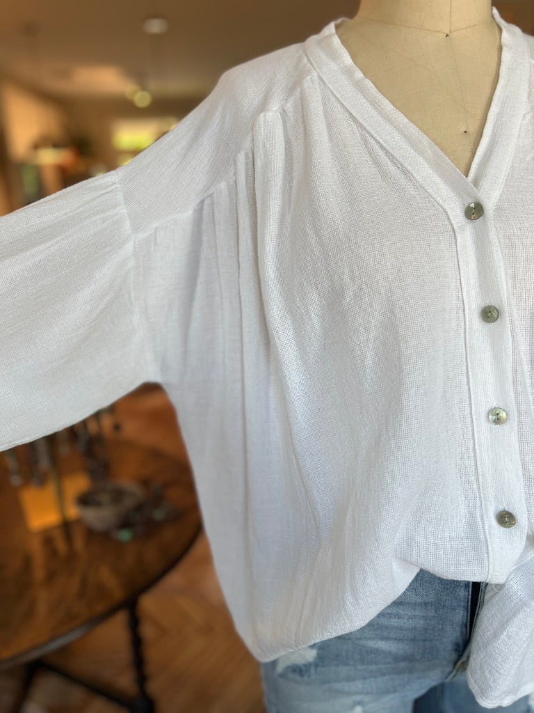 Bohemian White Linen Blouse