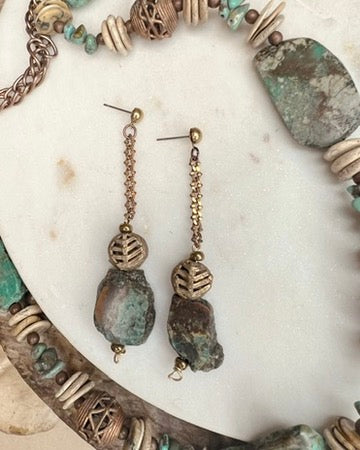 Turquoise & Brass Slab Dangles