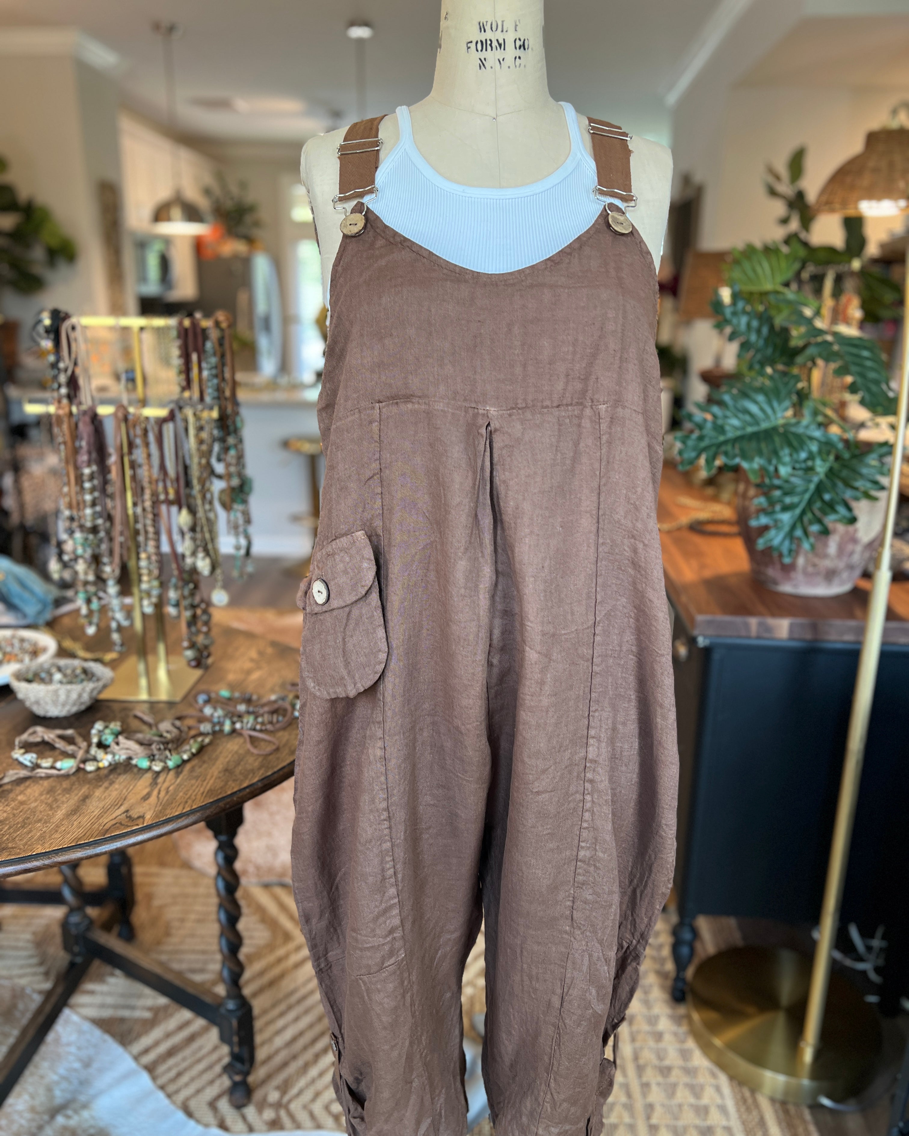 Bohemian Linen Bibs (Brown)
