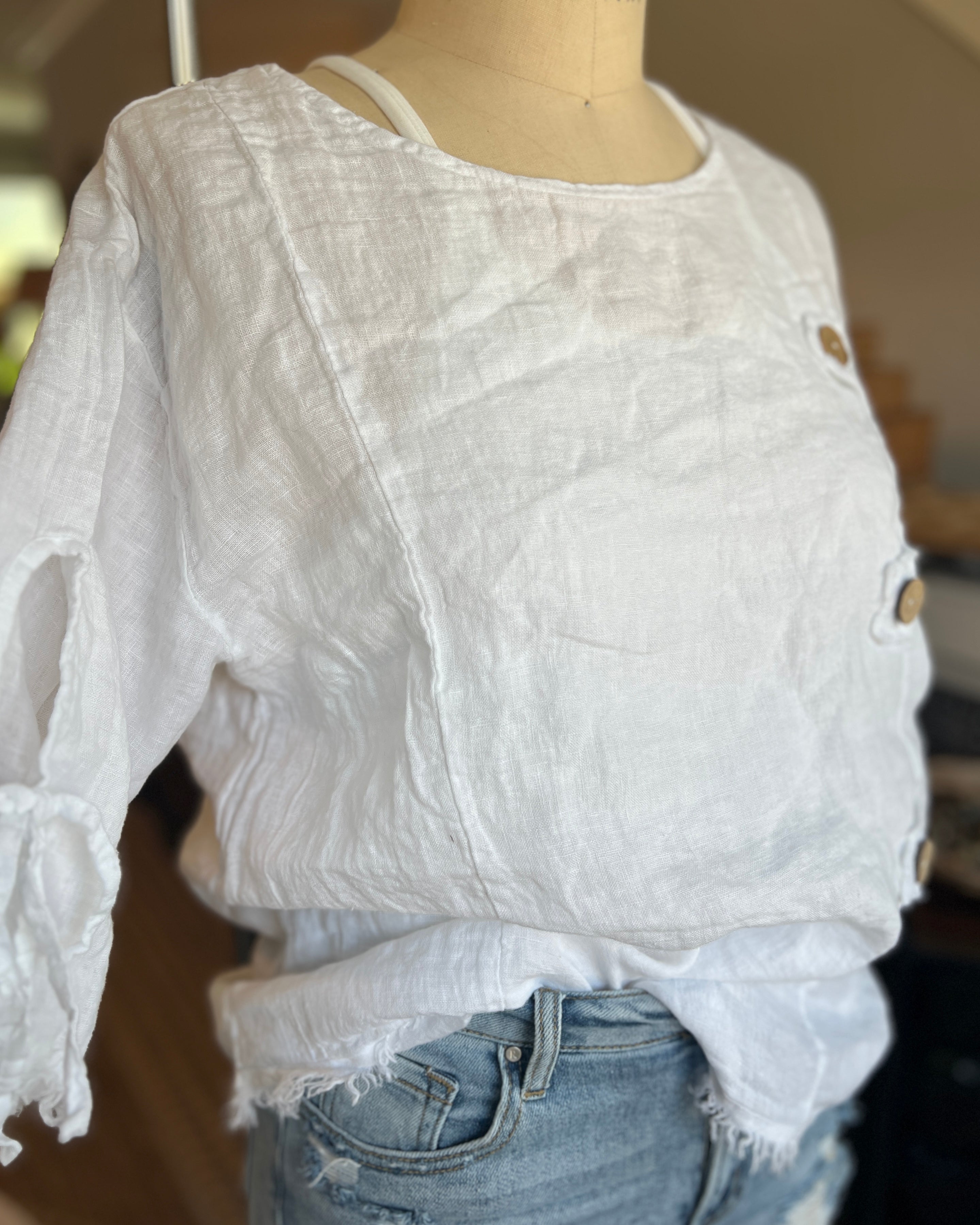 Tie Sleeve Linen Blouse