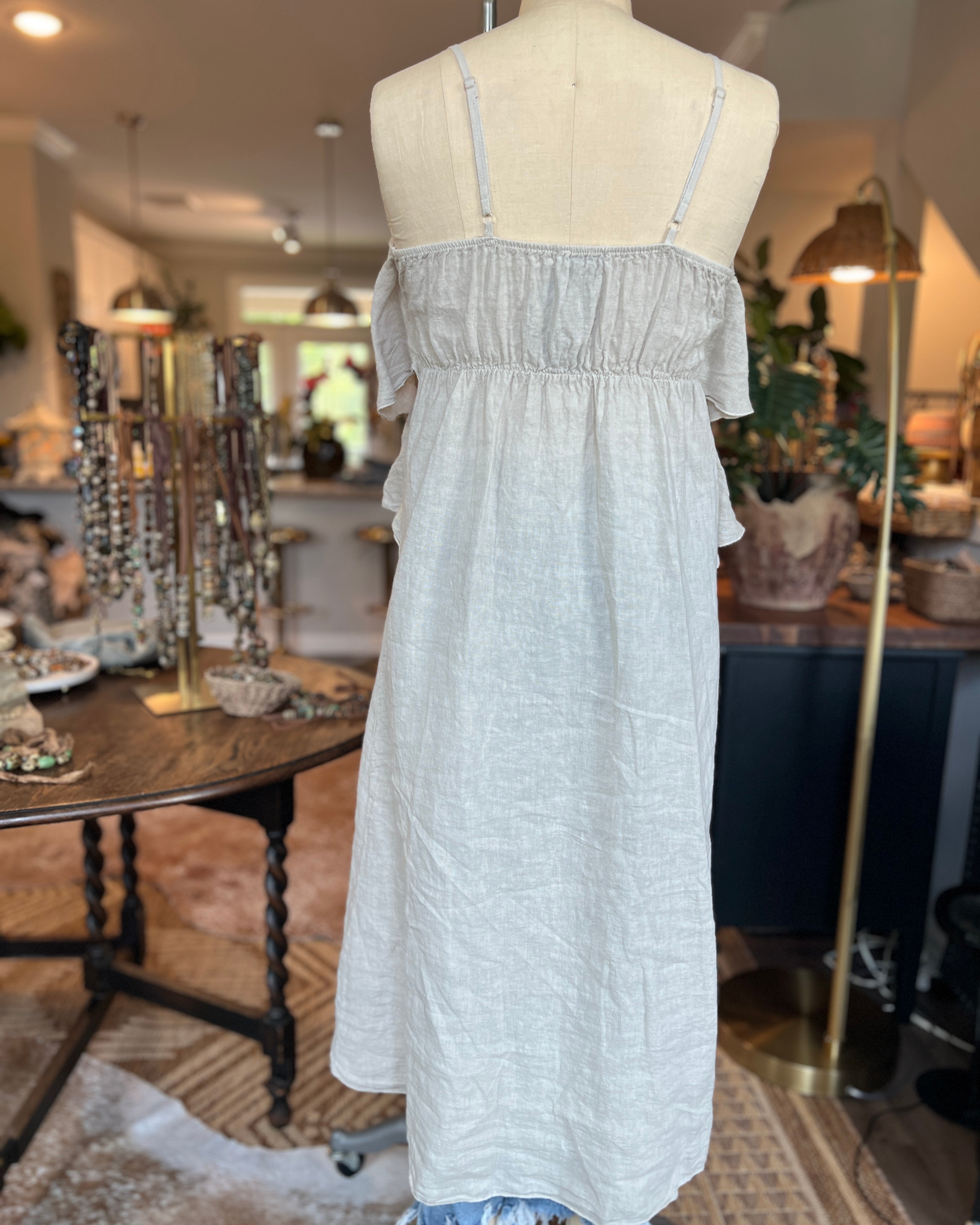 Long Linen Ruffle Duster Tank