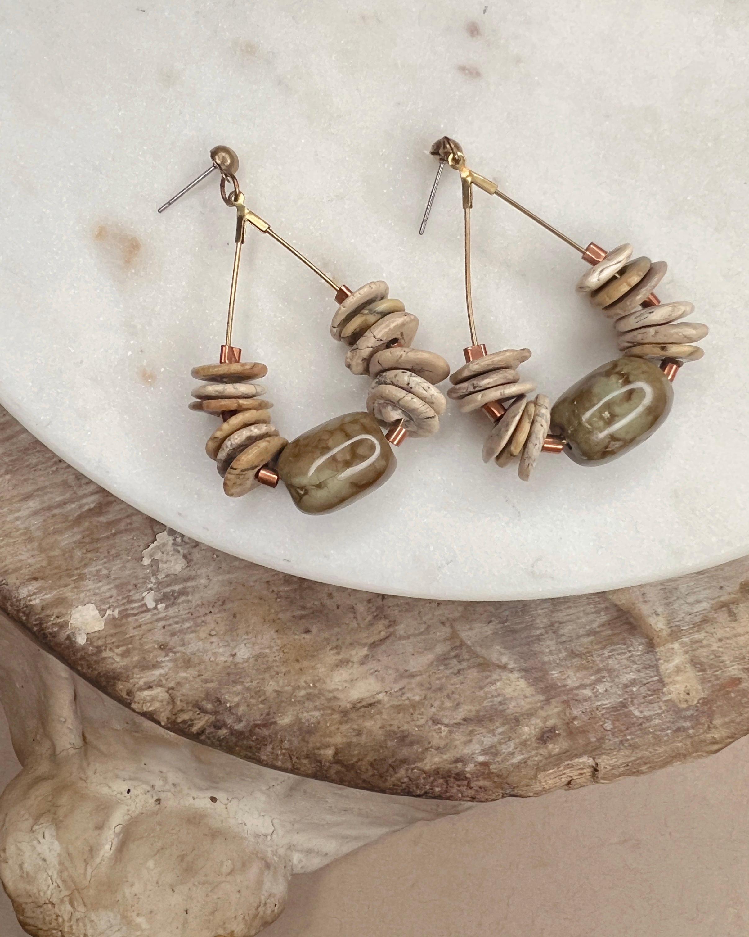 Brown Turquoise Barrel Dangles