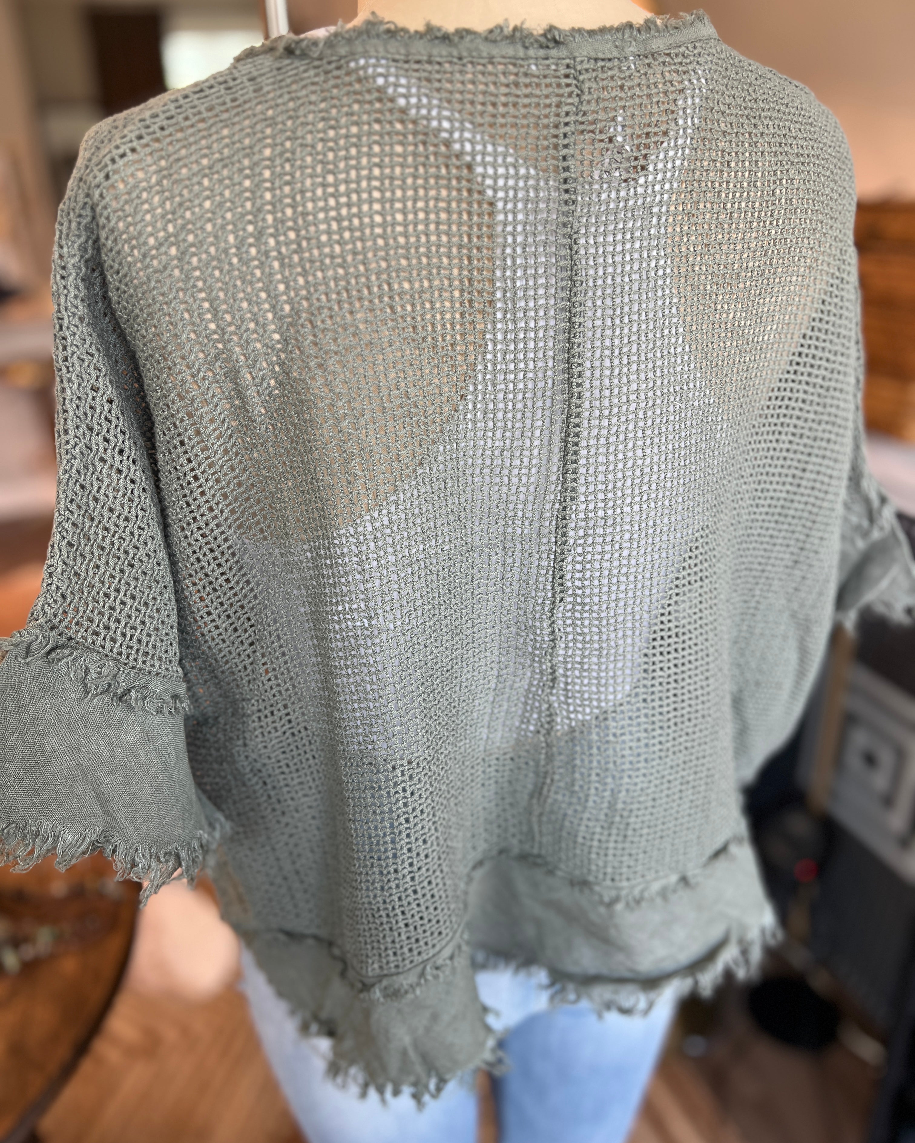 Openwork Blouse (Khaki Green)