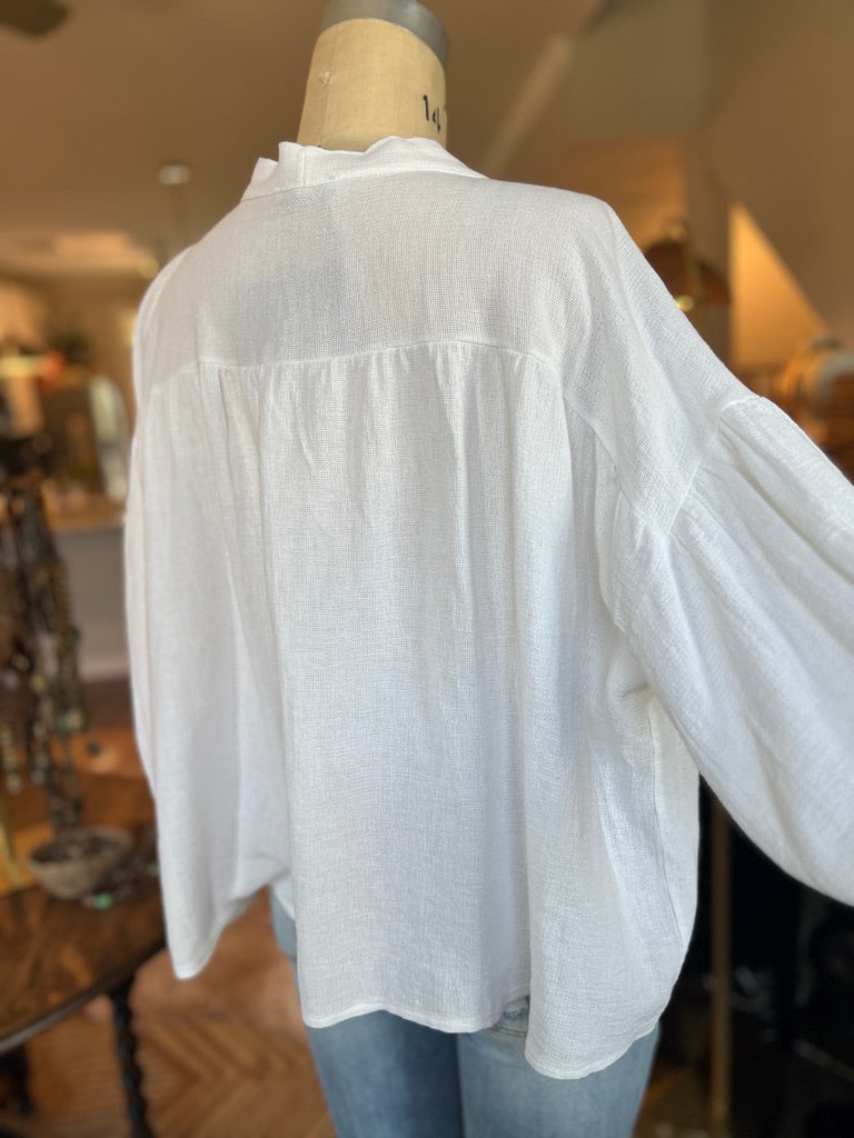 Bohemian White Linen Blouse