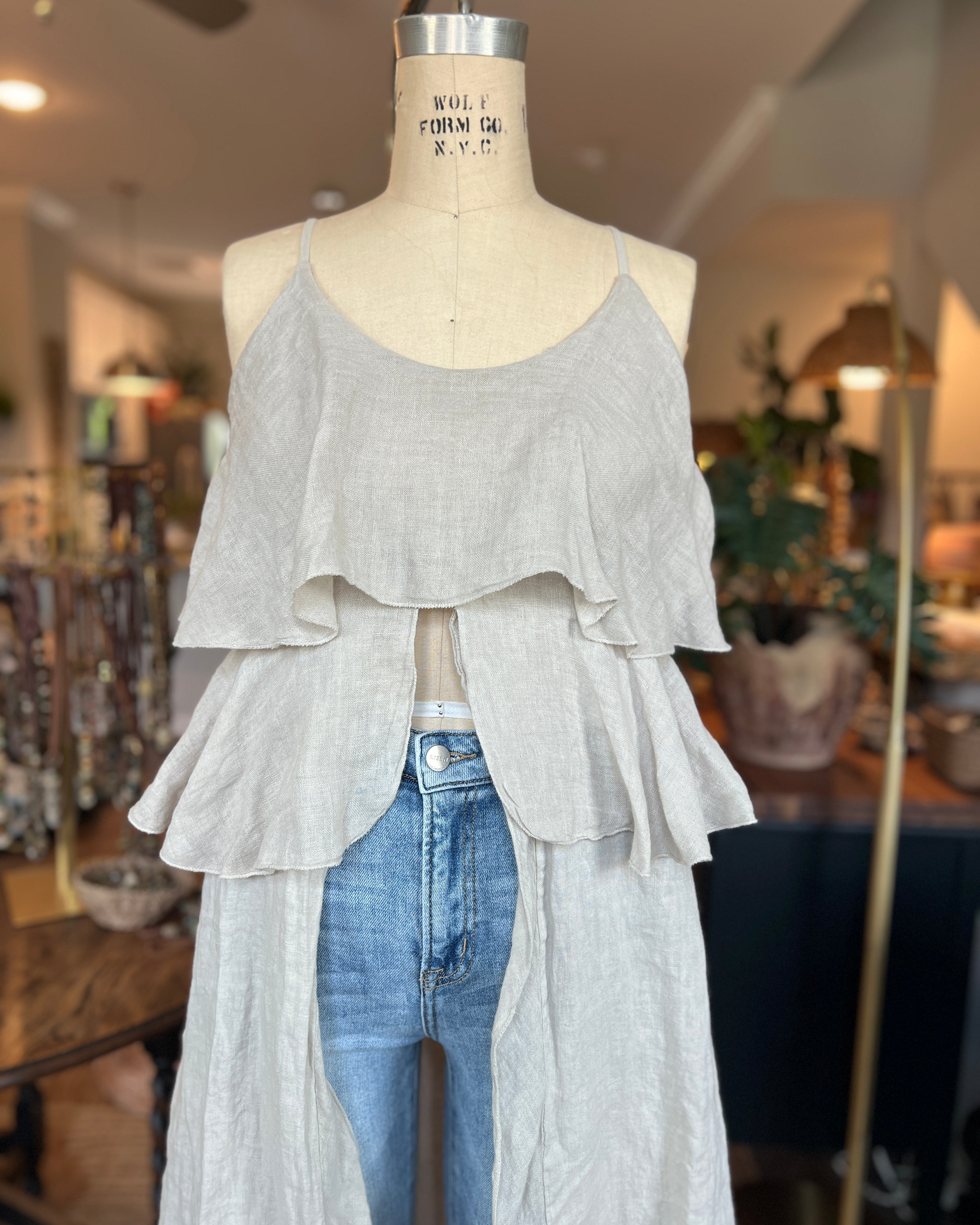 Long Linen Ruffle Duster Tank