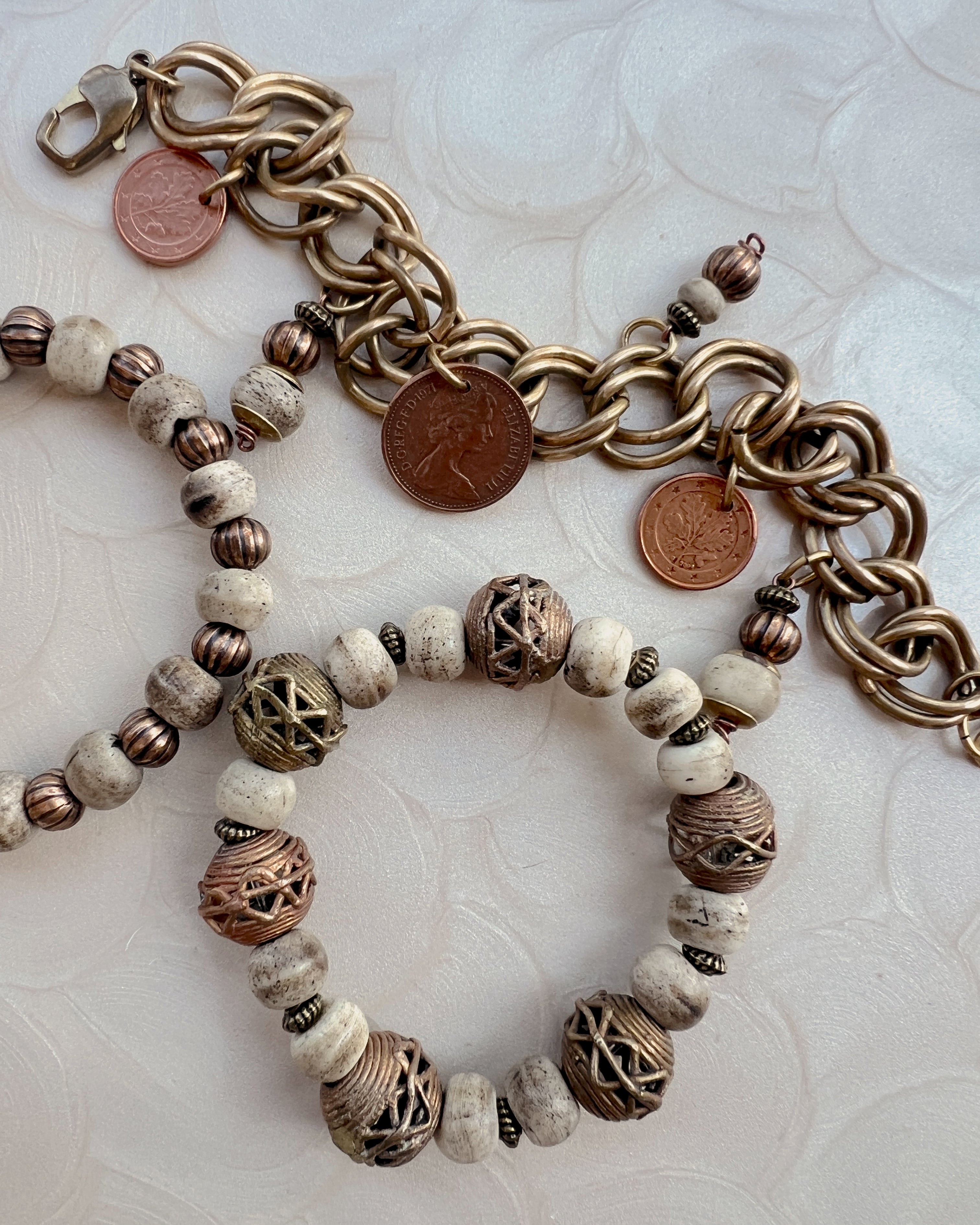 Cream & Brass Bracelet Set