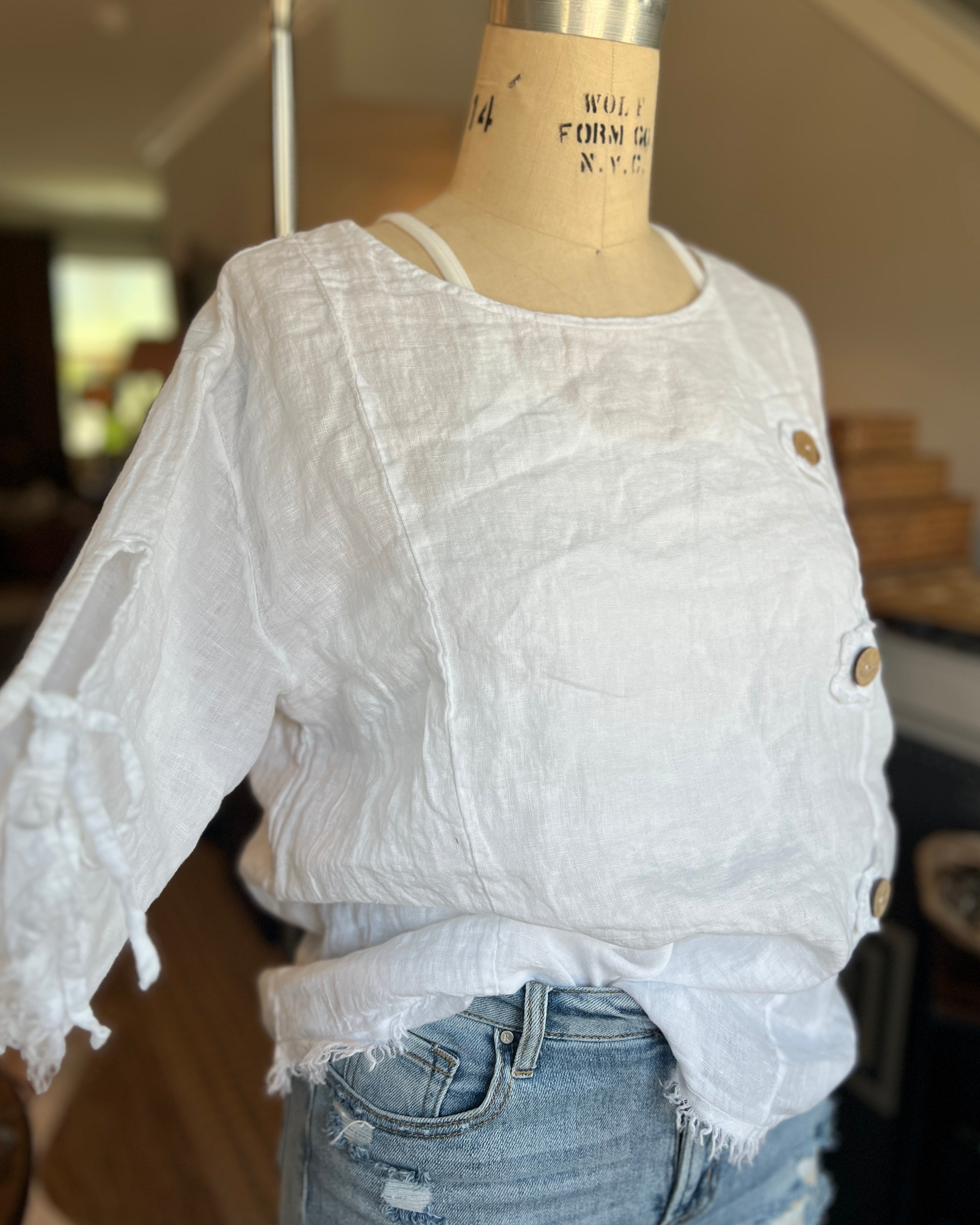 Tie Sleeve Linen Blouse