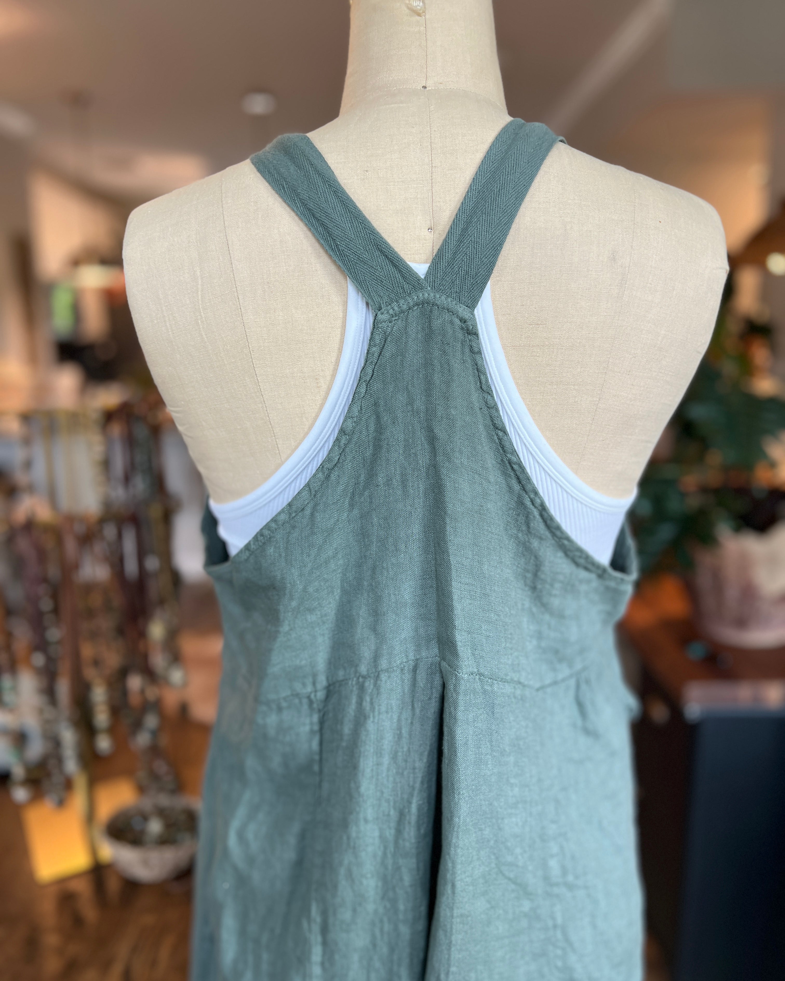 Bohemian Linen Bibs (Blue Green)