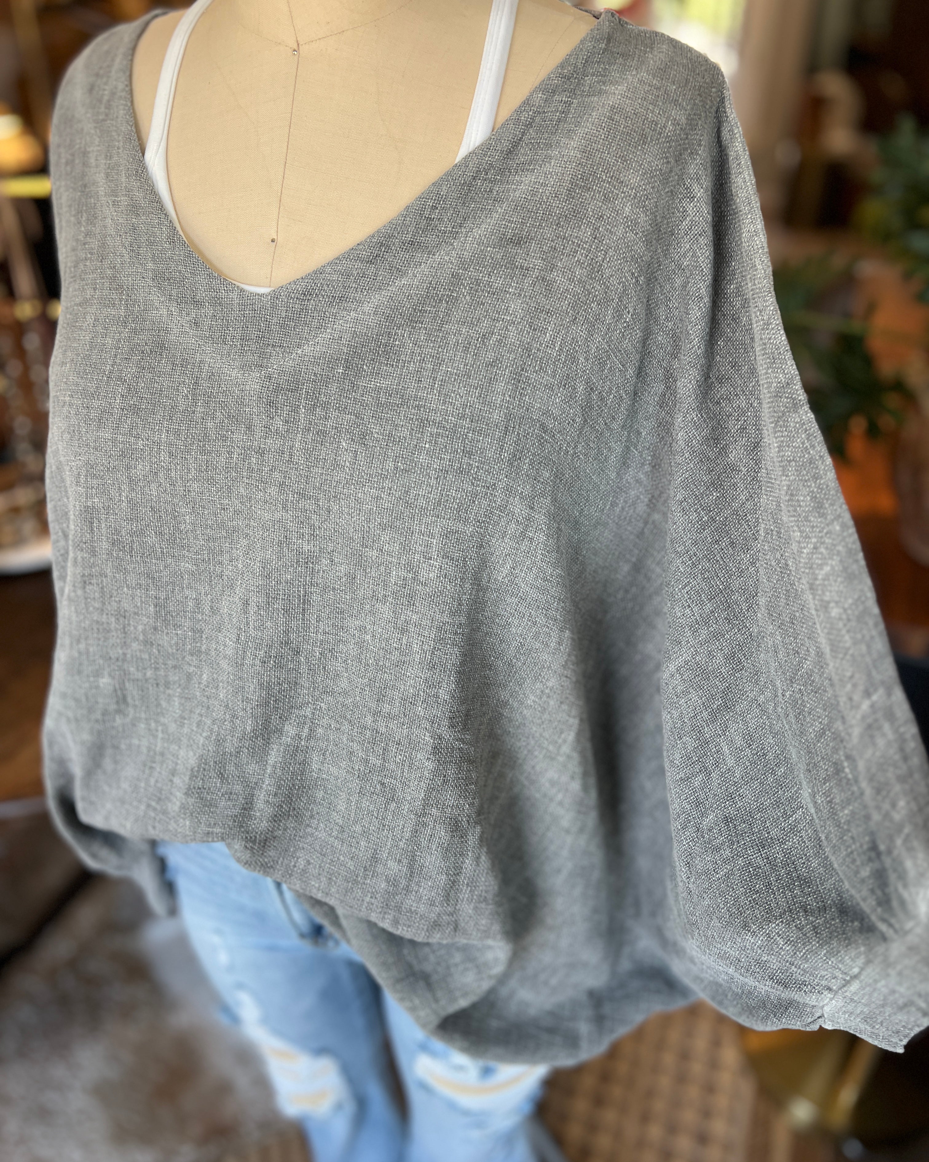 Oversized Balloon Sleeve Blouse (Charcoal Grey)