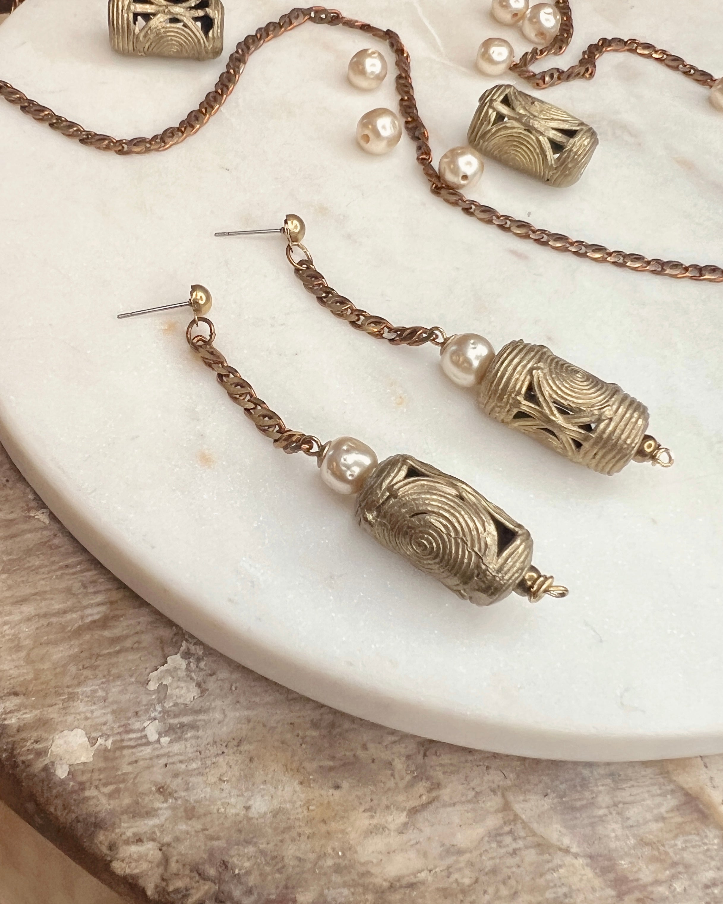 Brass and Pearl Dangle