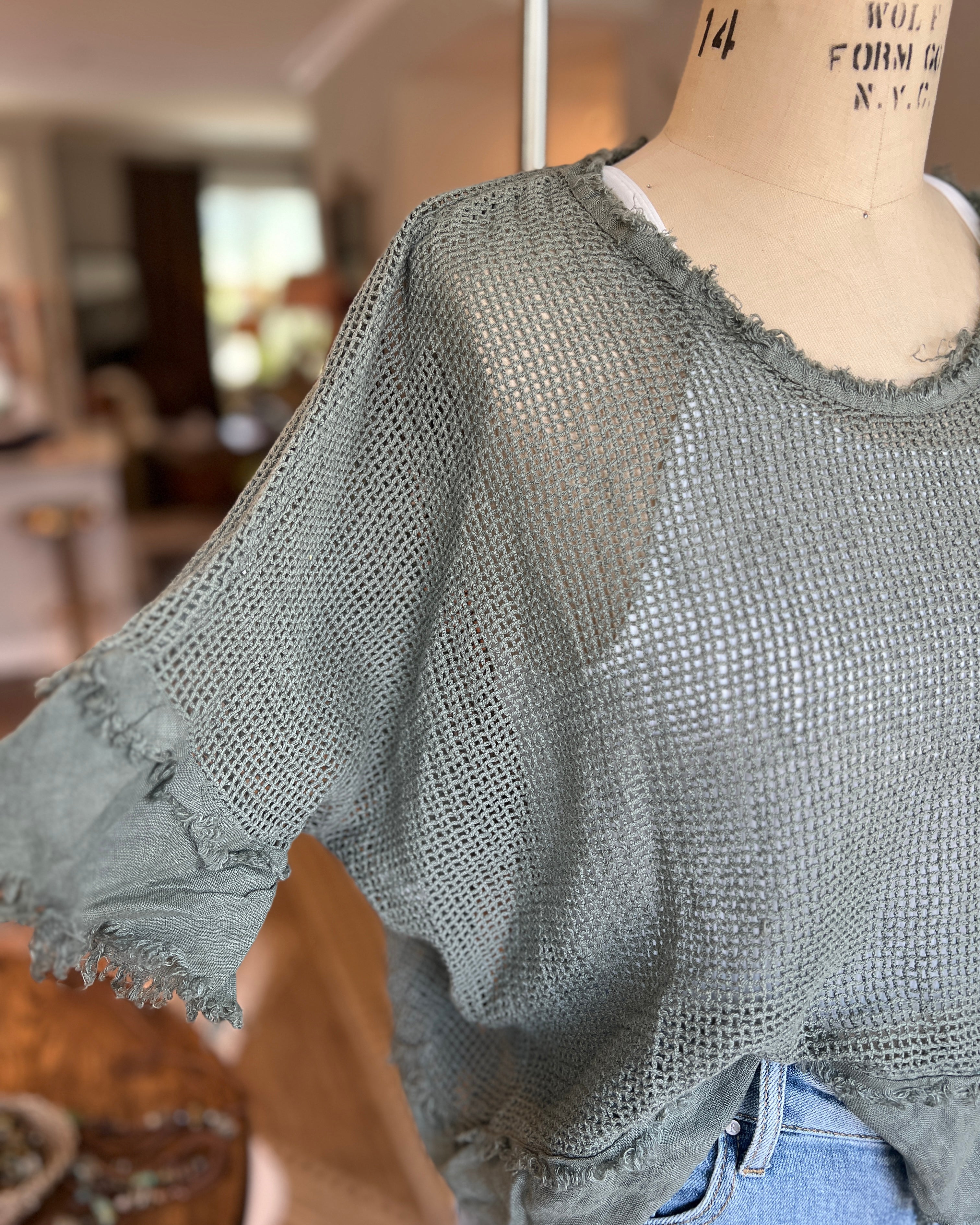 Openwork Blouse (Khaki Green)