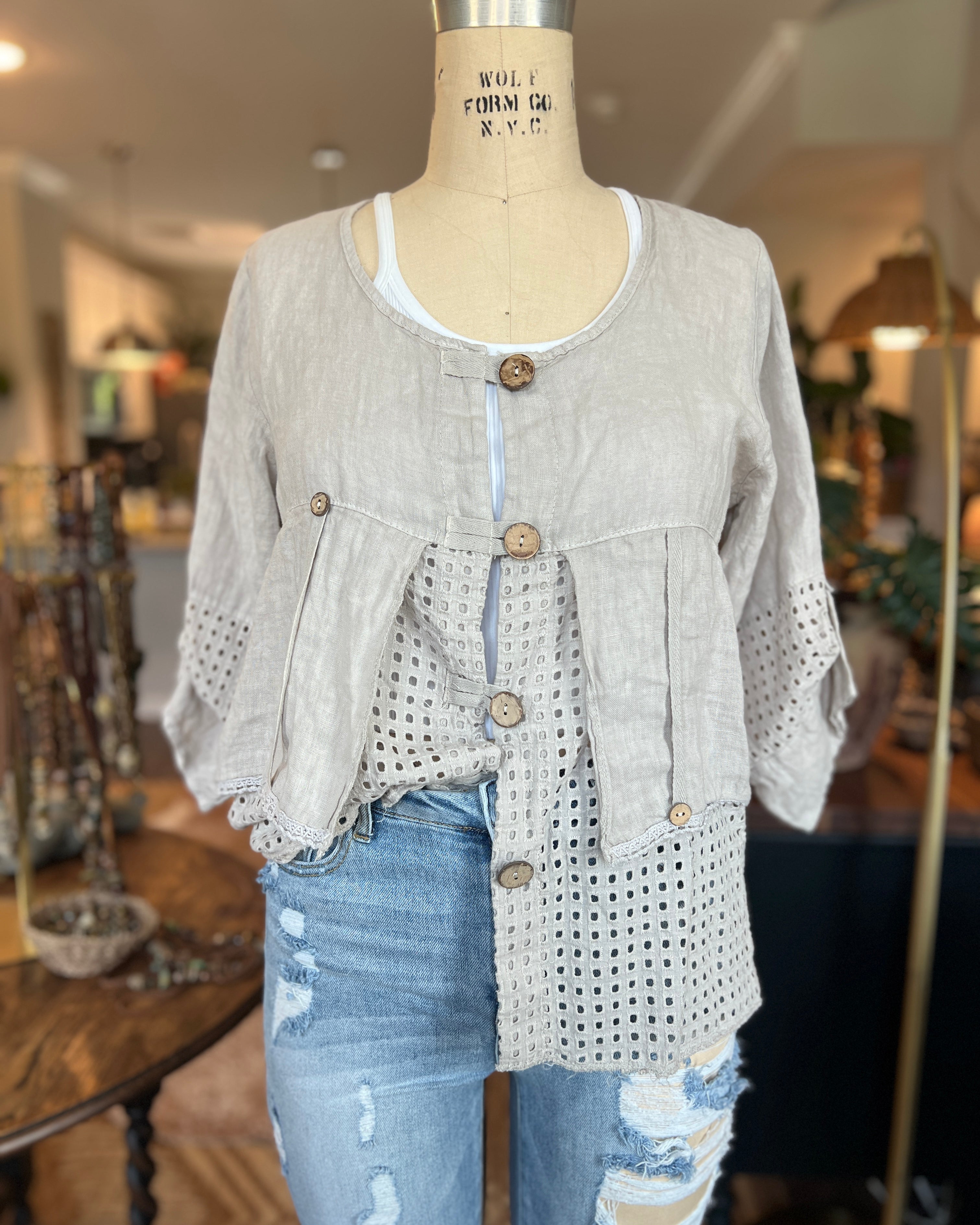 Openwork Button Jacket