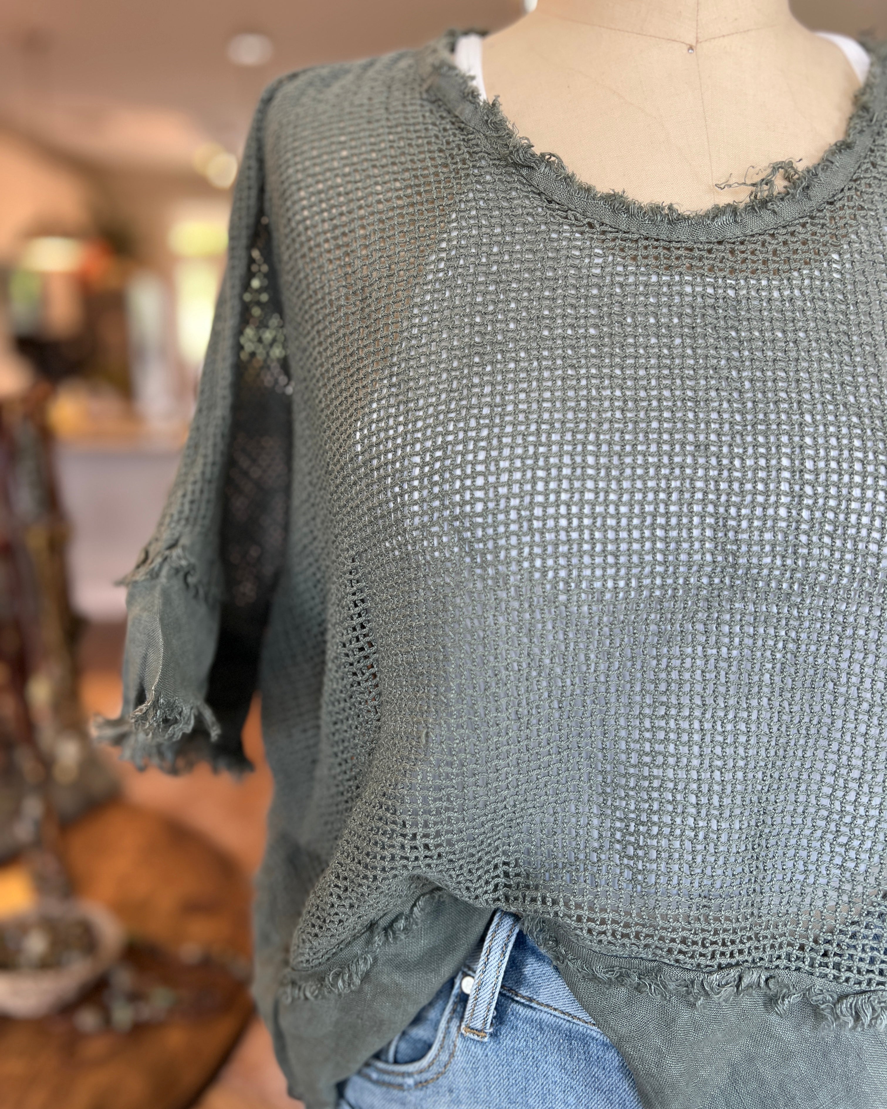 Openwork Blouse (Khaki Green)