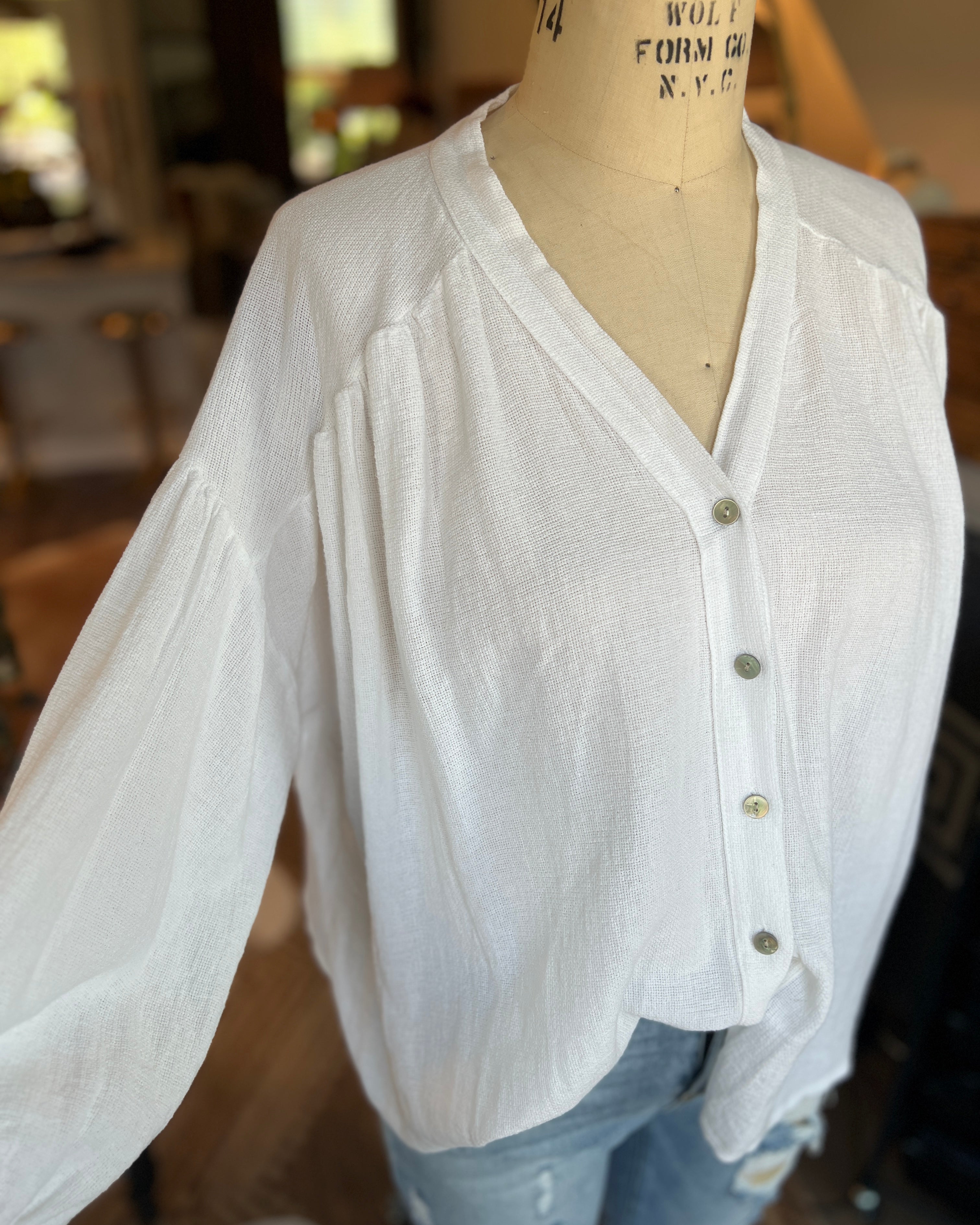Bohemian White Linen Blouse