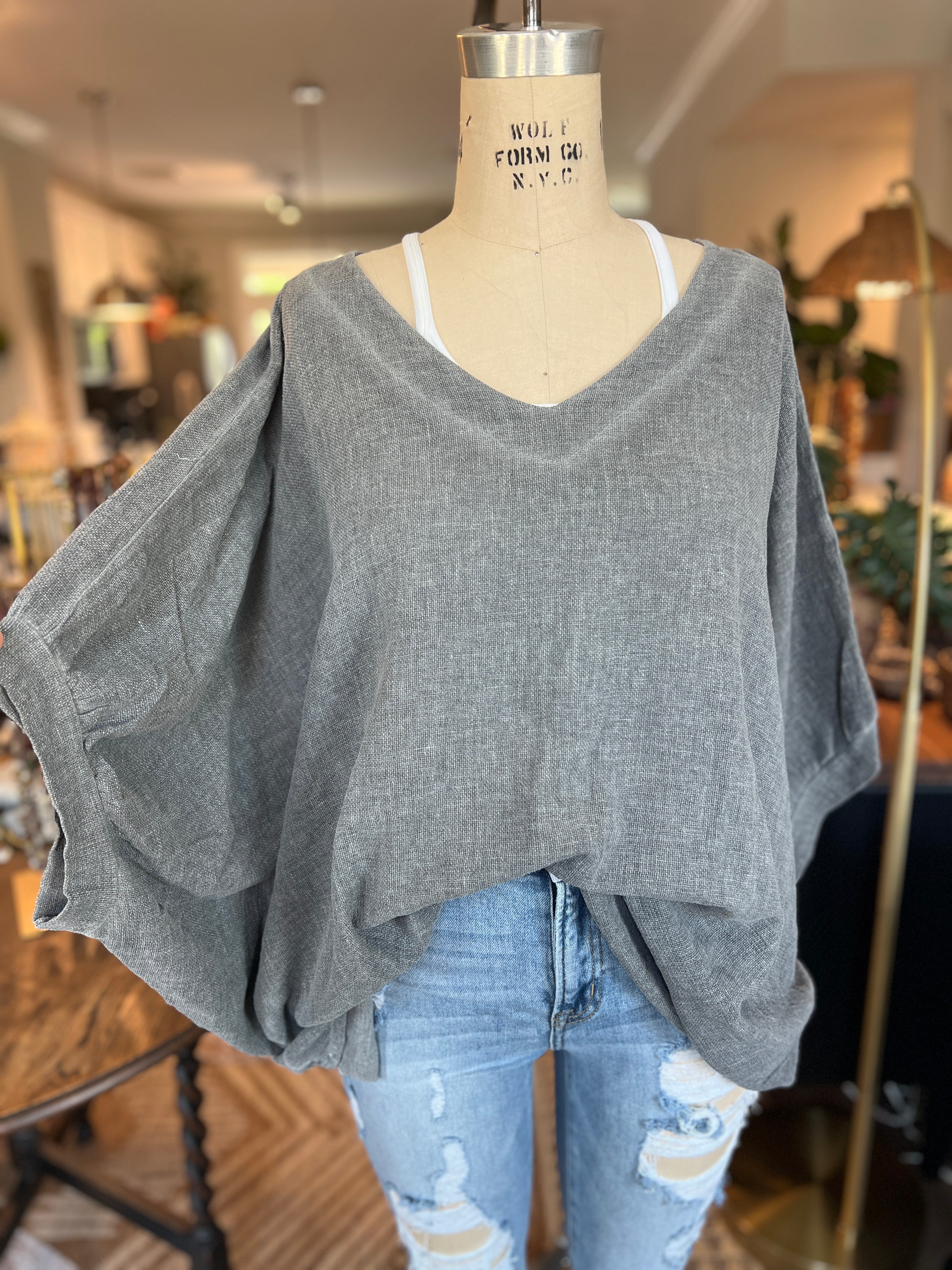 Oversized Balloon Sleeve Blouse (Charcoal Grey)