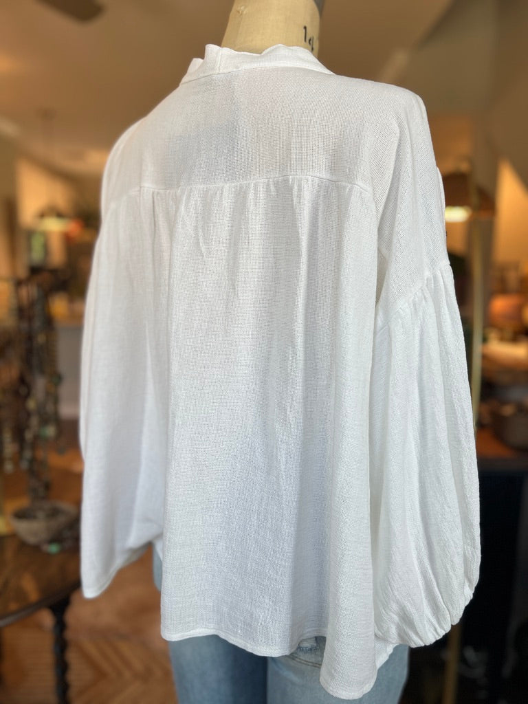 Bohemian White Linen Blouse