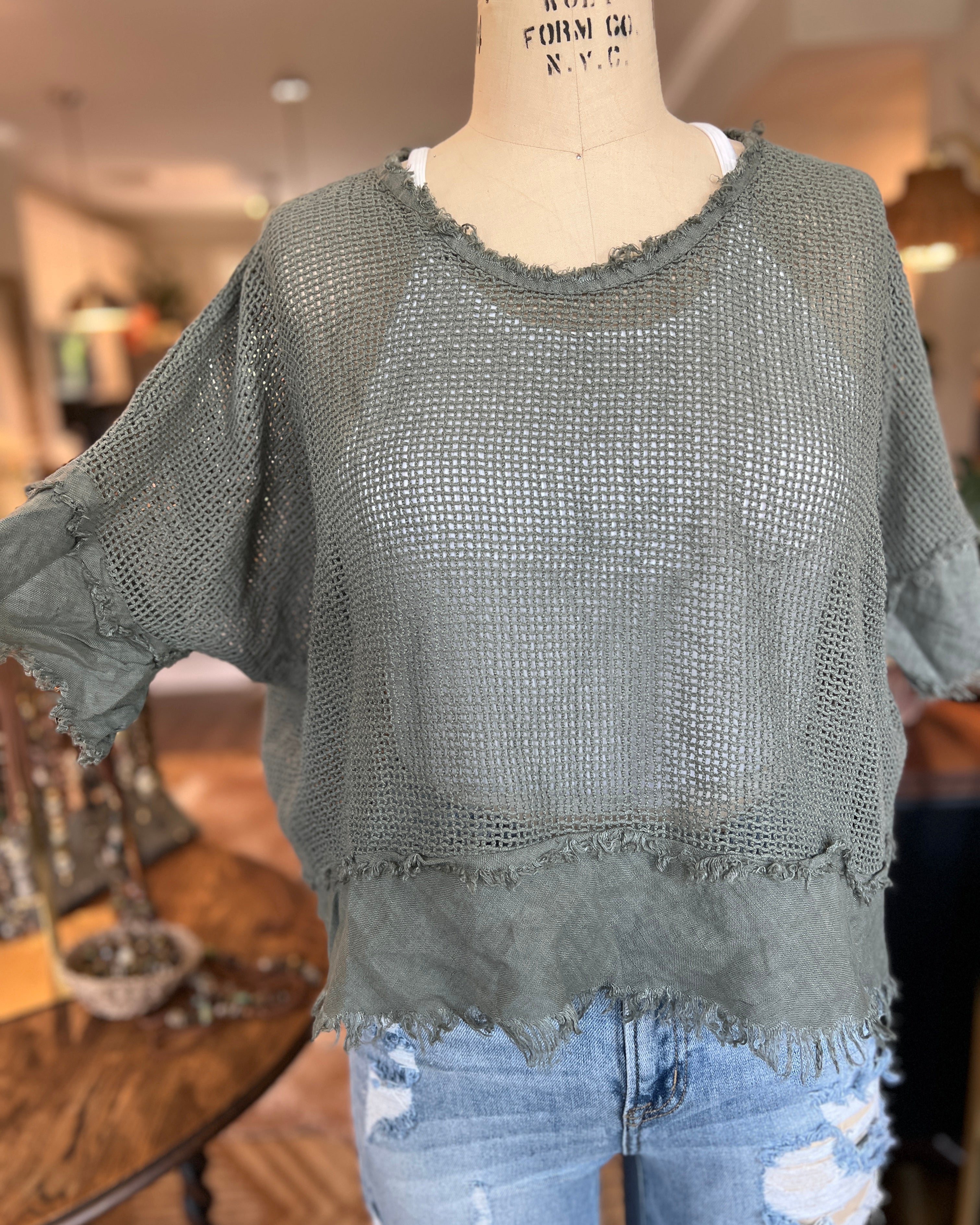 Openwork Blouse (Khaki Green)