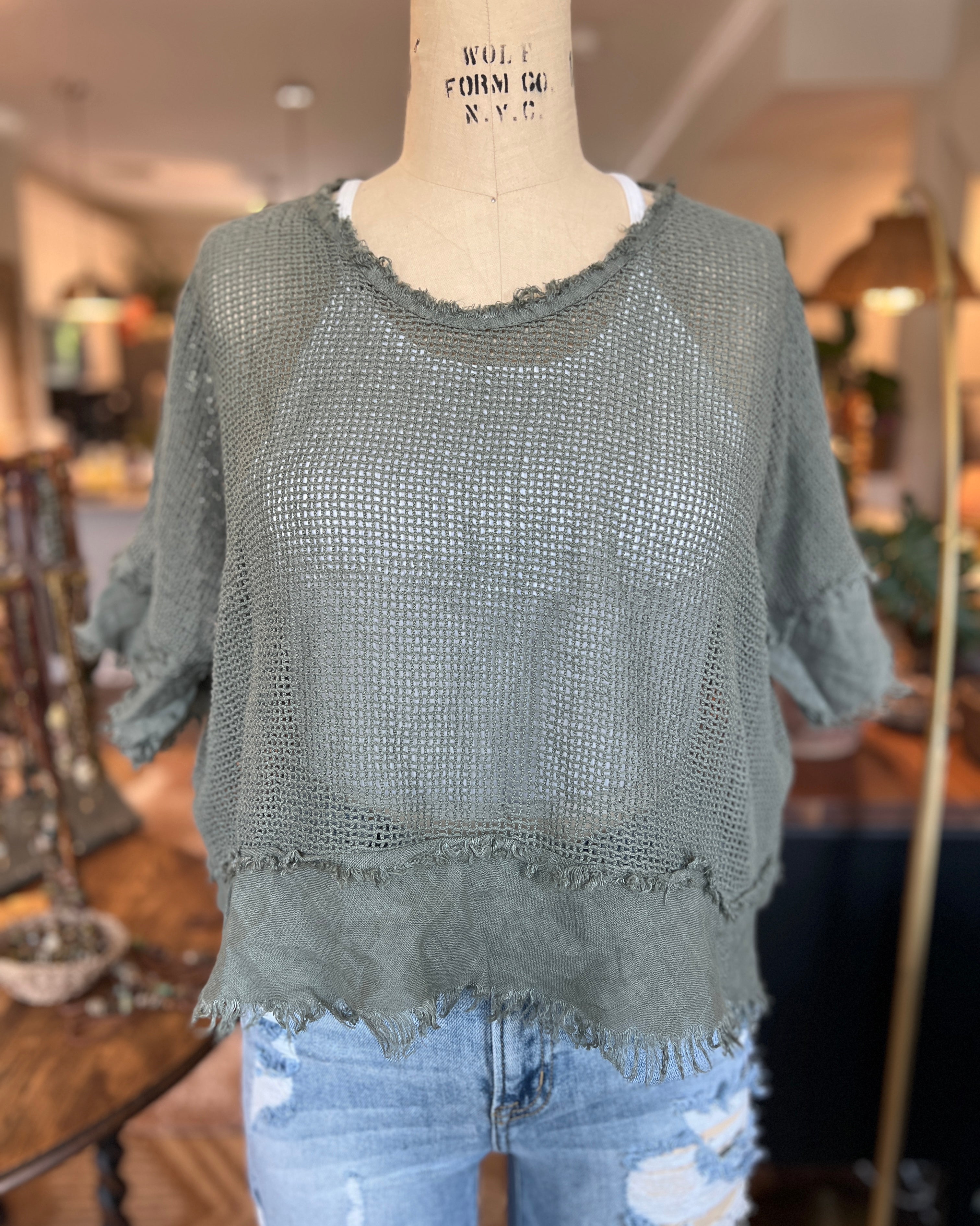Openwork Blouse (Khaki Green)