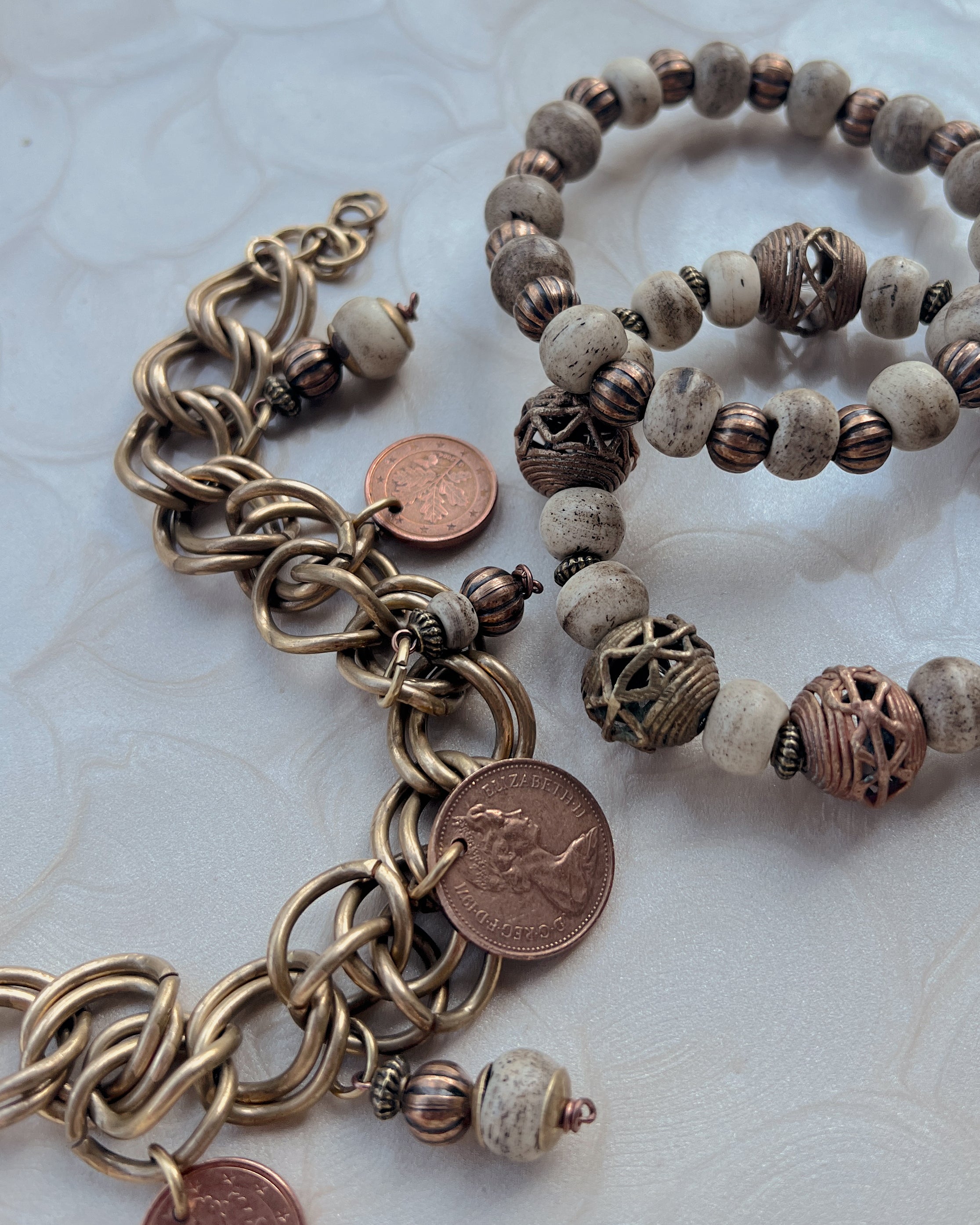 Cream & Brass Bracelet Set