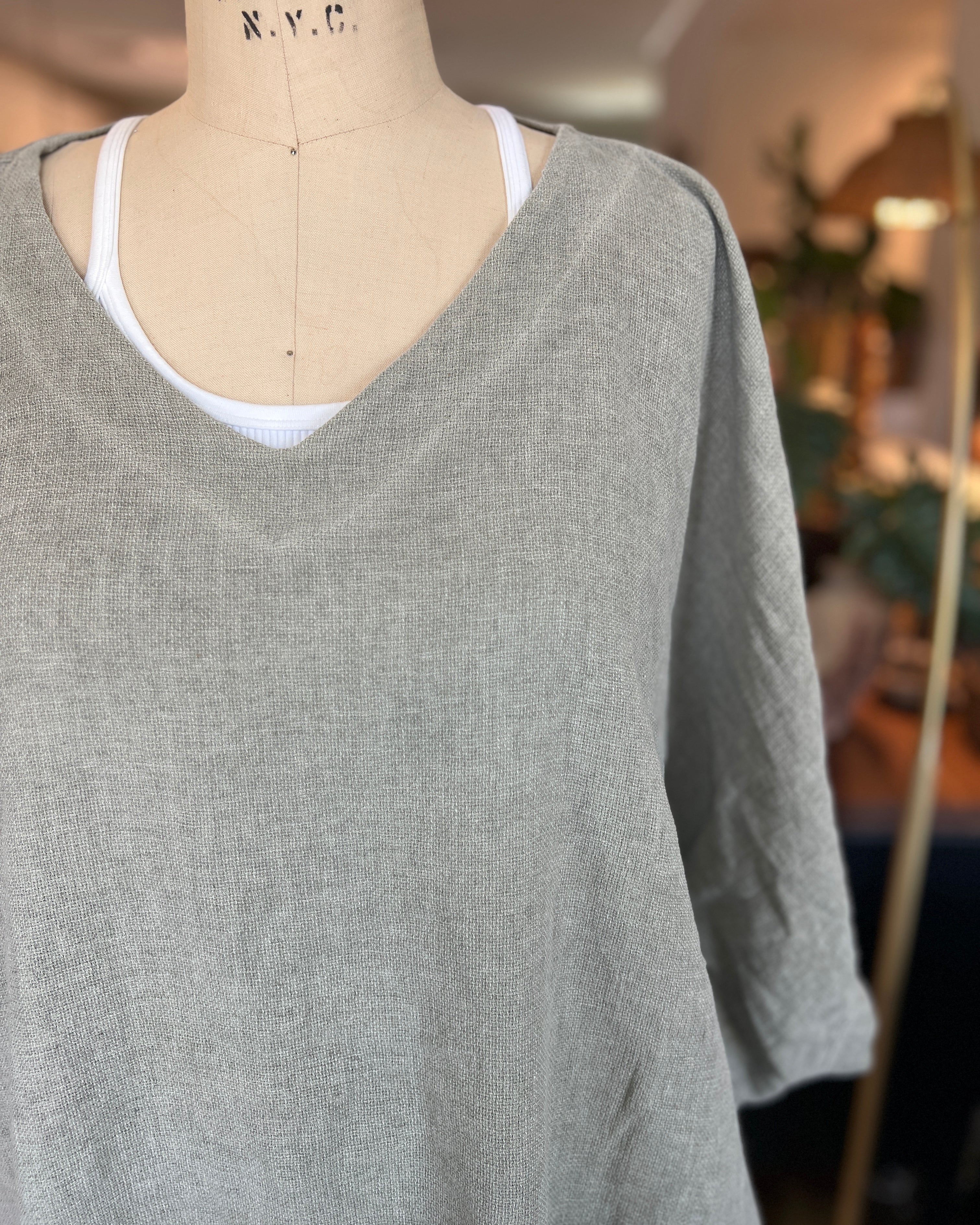 Oversized Balloon Sleeve Blouse (Khaki)