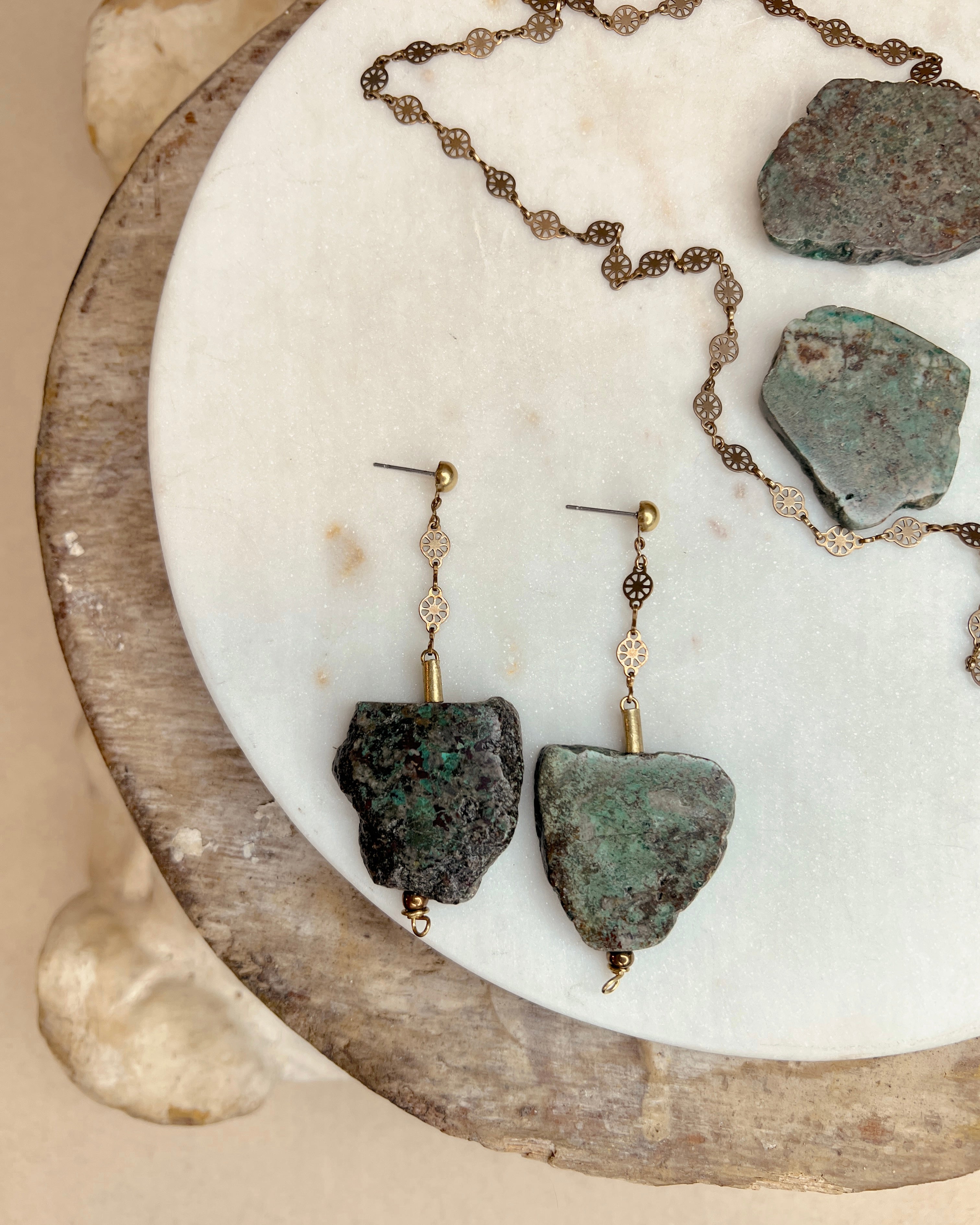 Turquoise Slab & Chain Dangles