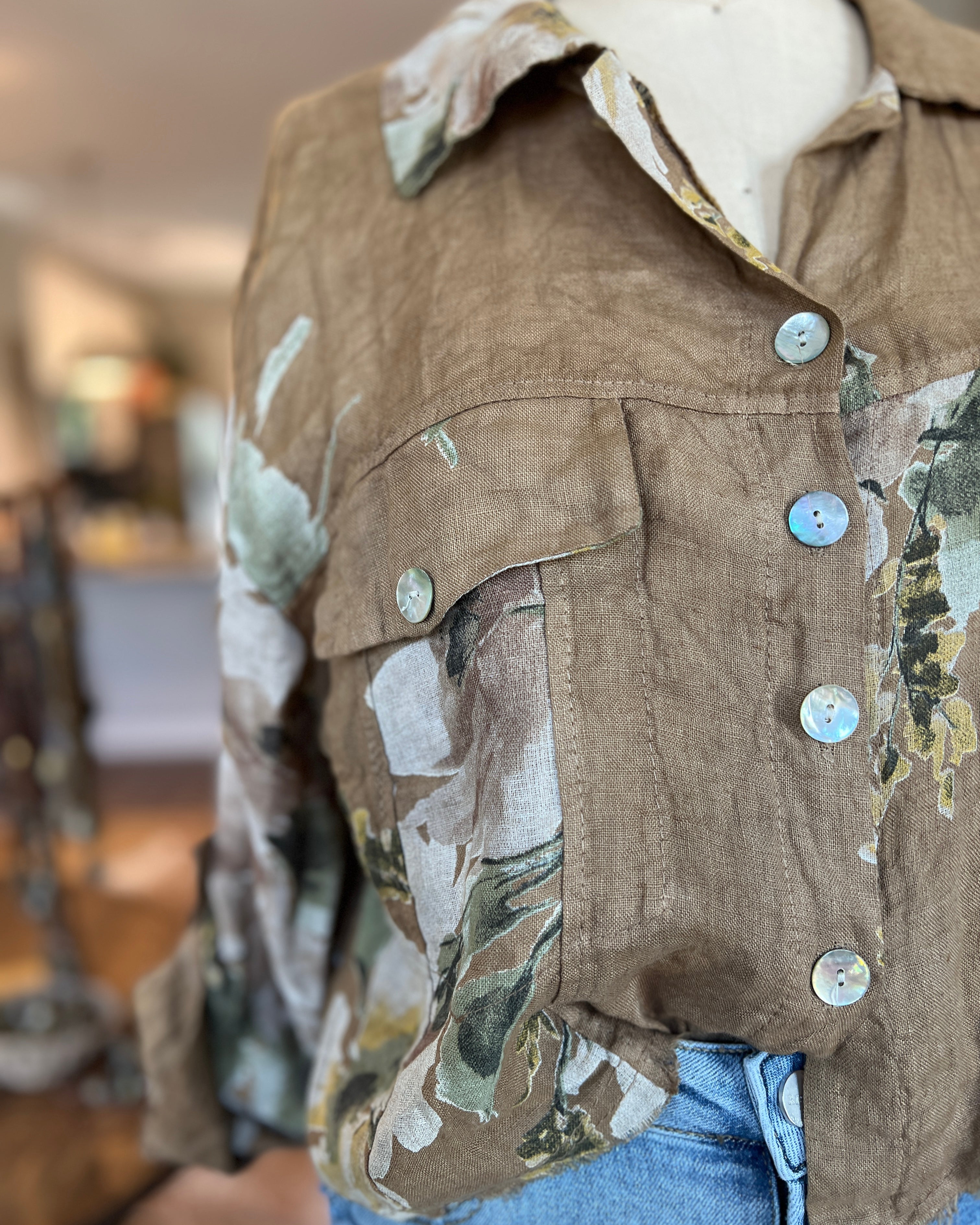 Floral Linen Shirt Jacket