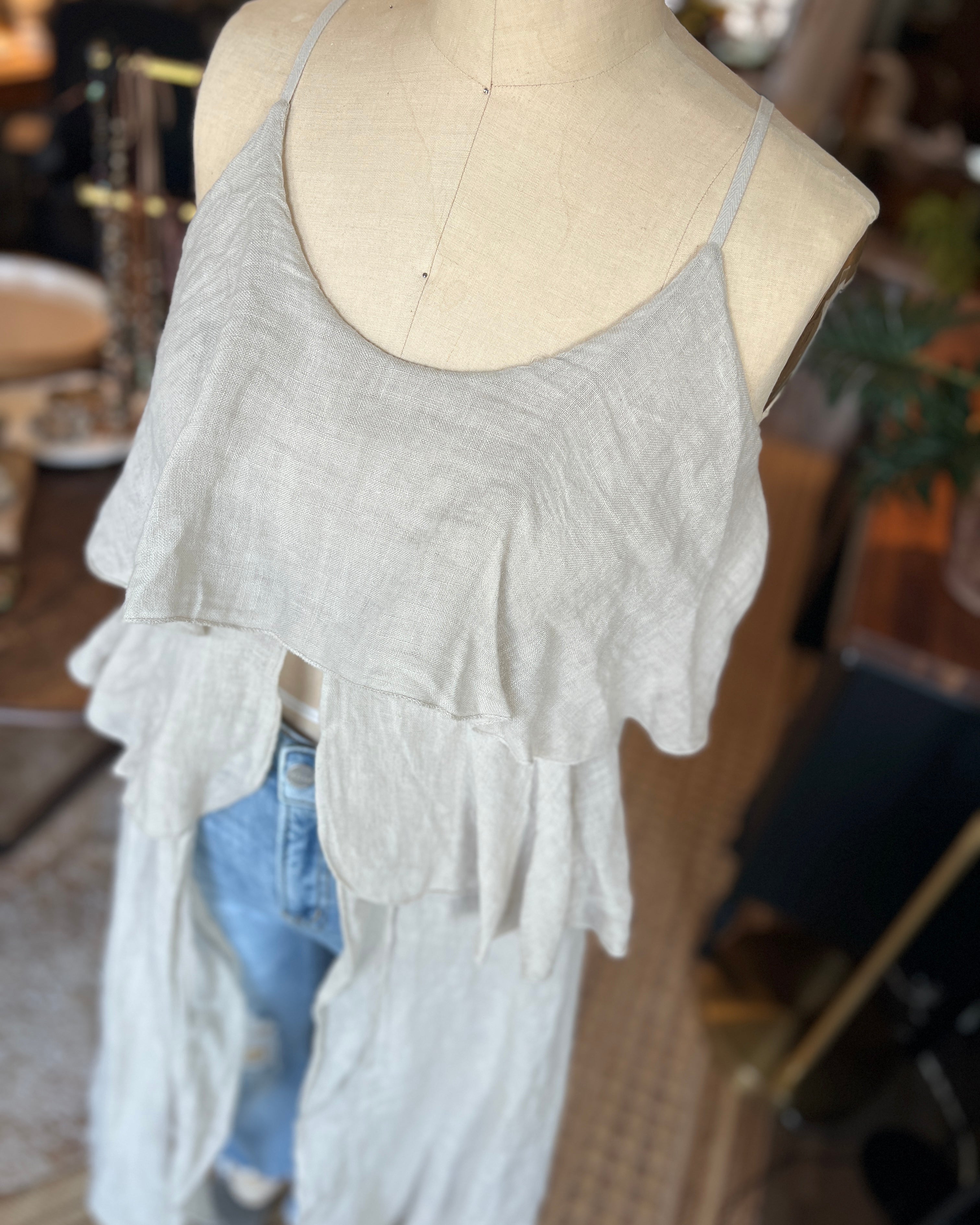 Long Linen Ruffle Duster Tank