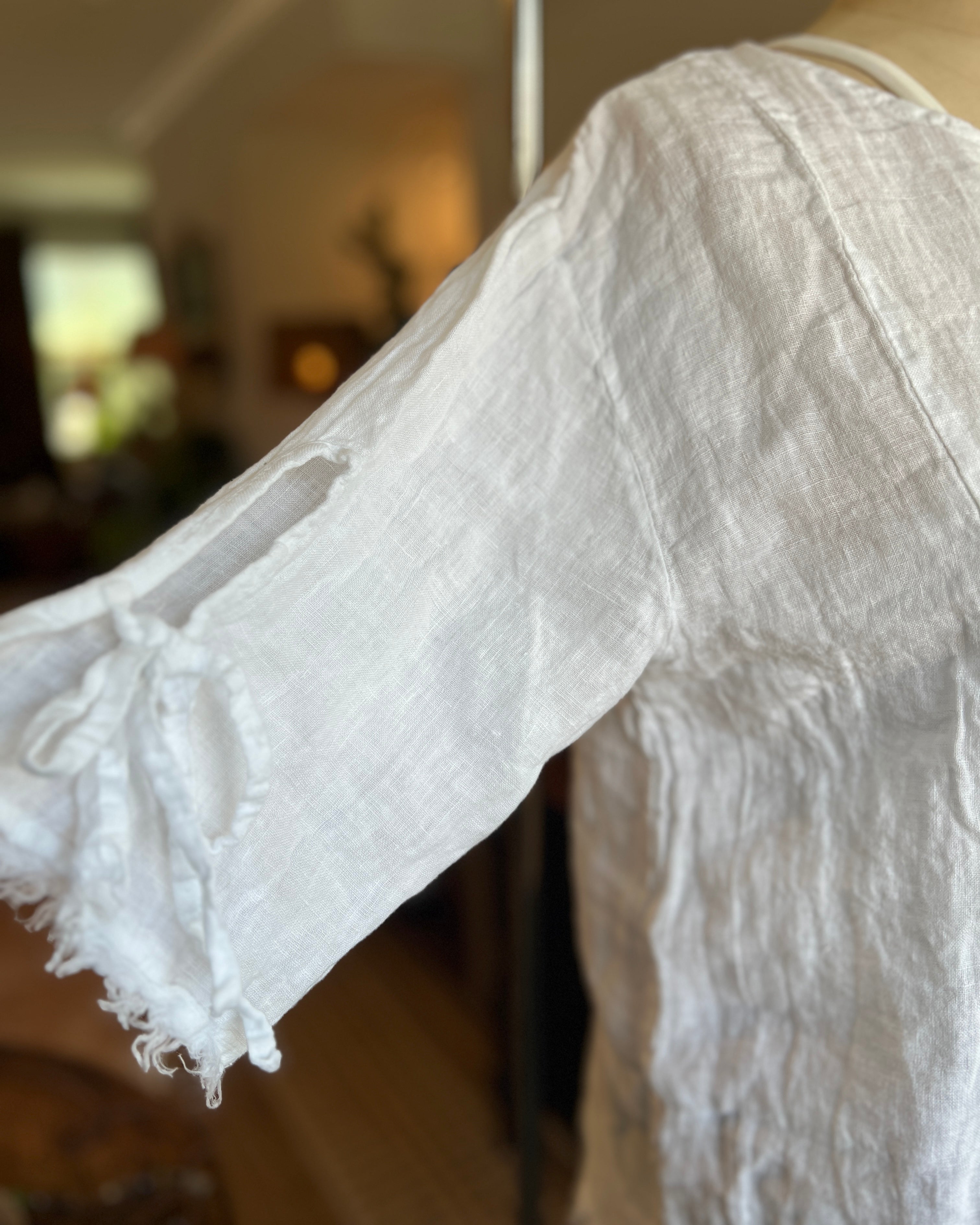 Tie Sleeve Linen Blouse