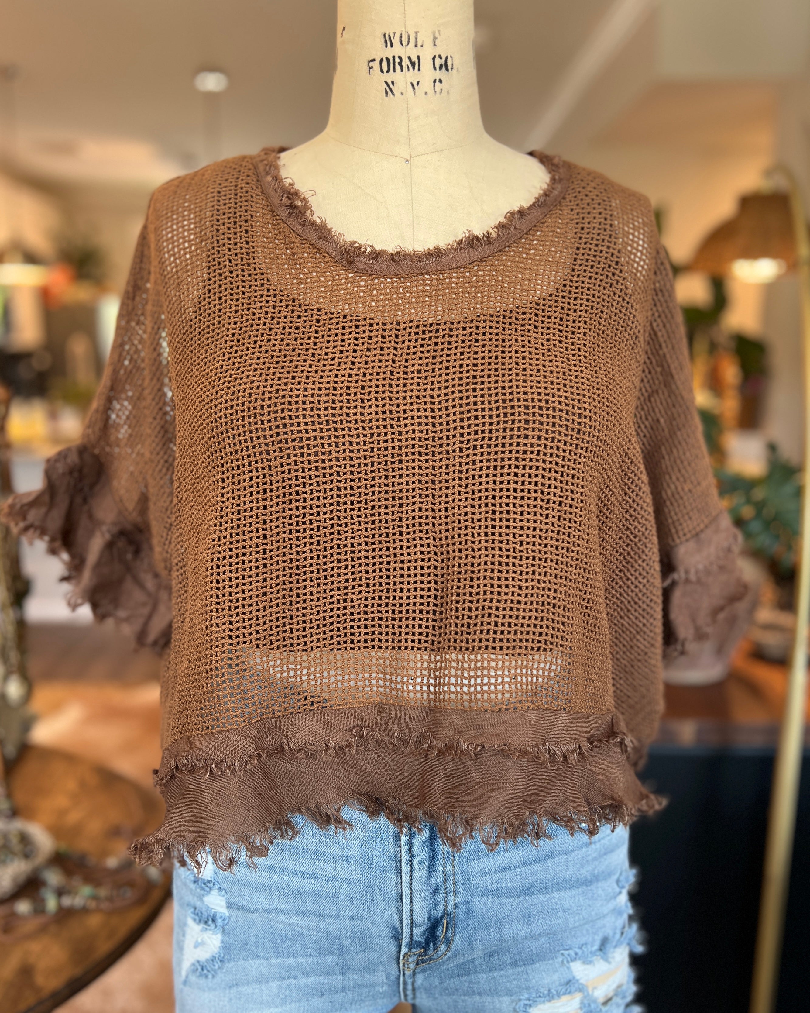 Openwork Blouse (Chocolate Brown)
