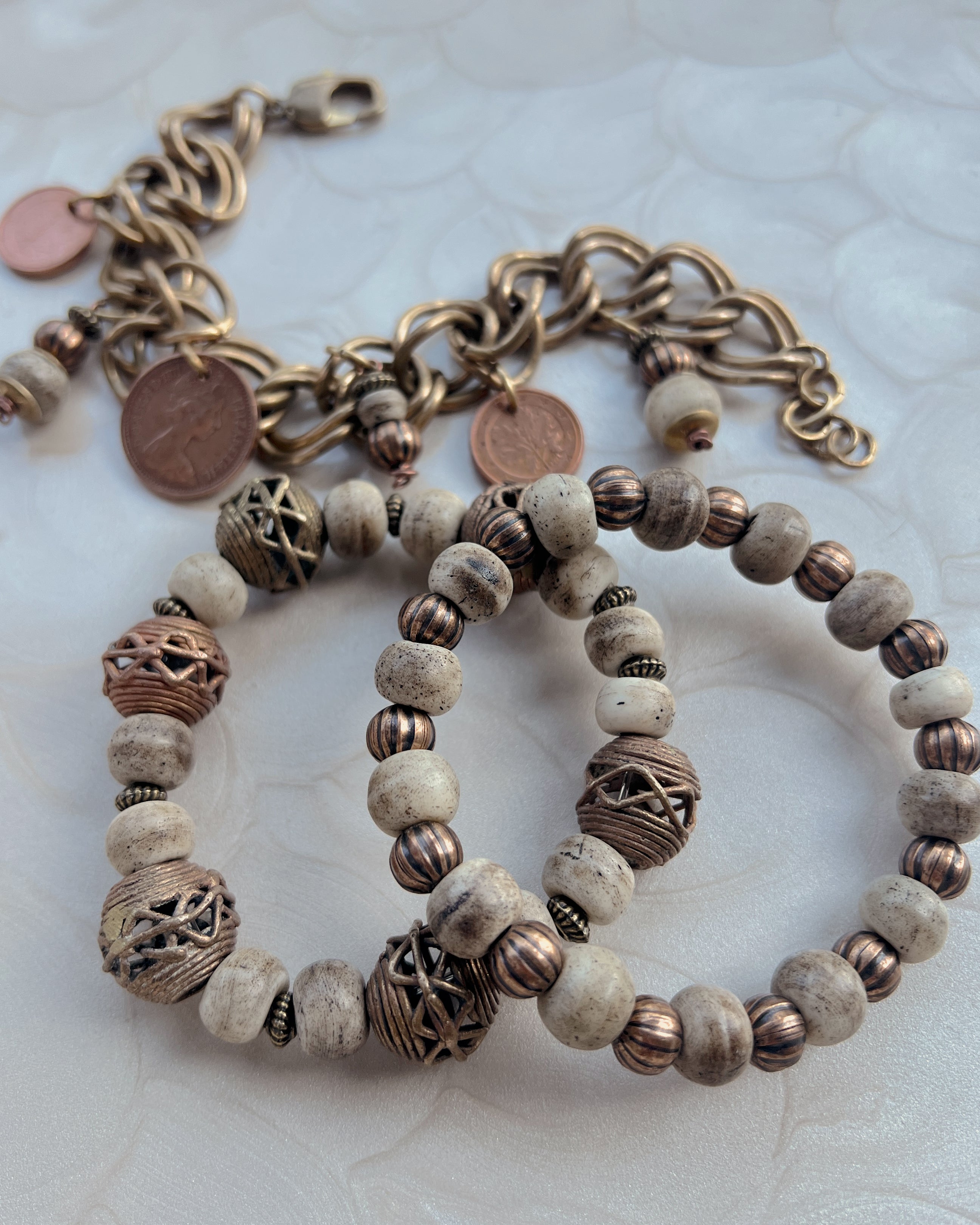 Cream & Brass Bracelet Set
