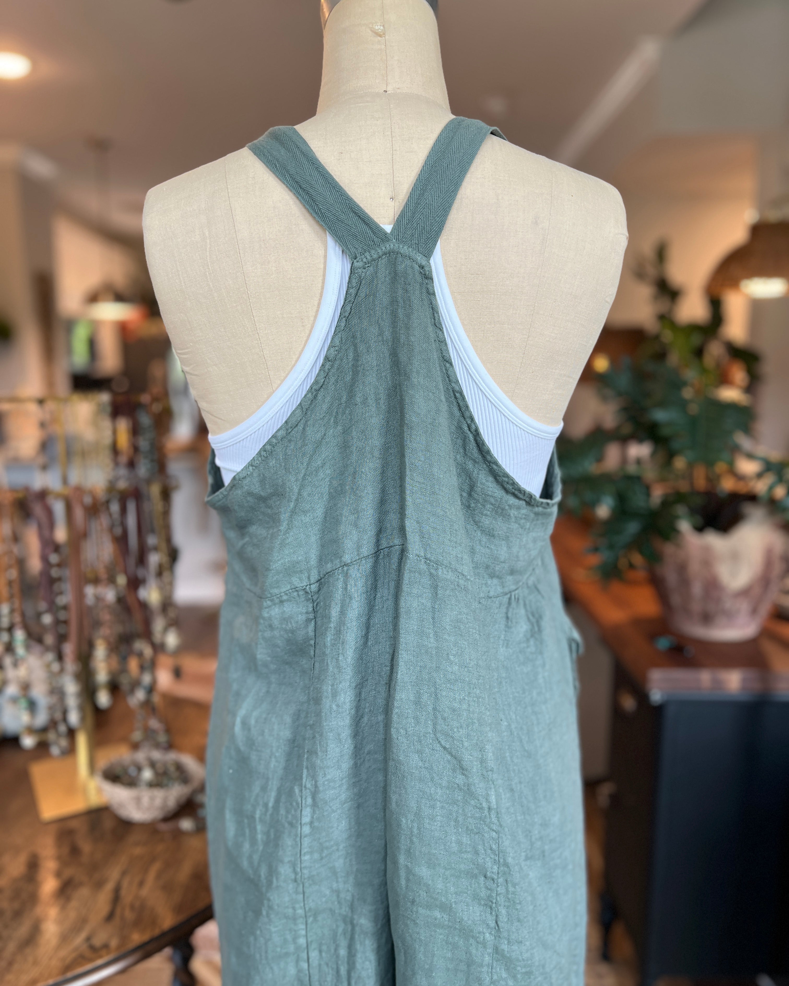 Bohemian Linen Bibs (Blue Green)