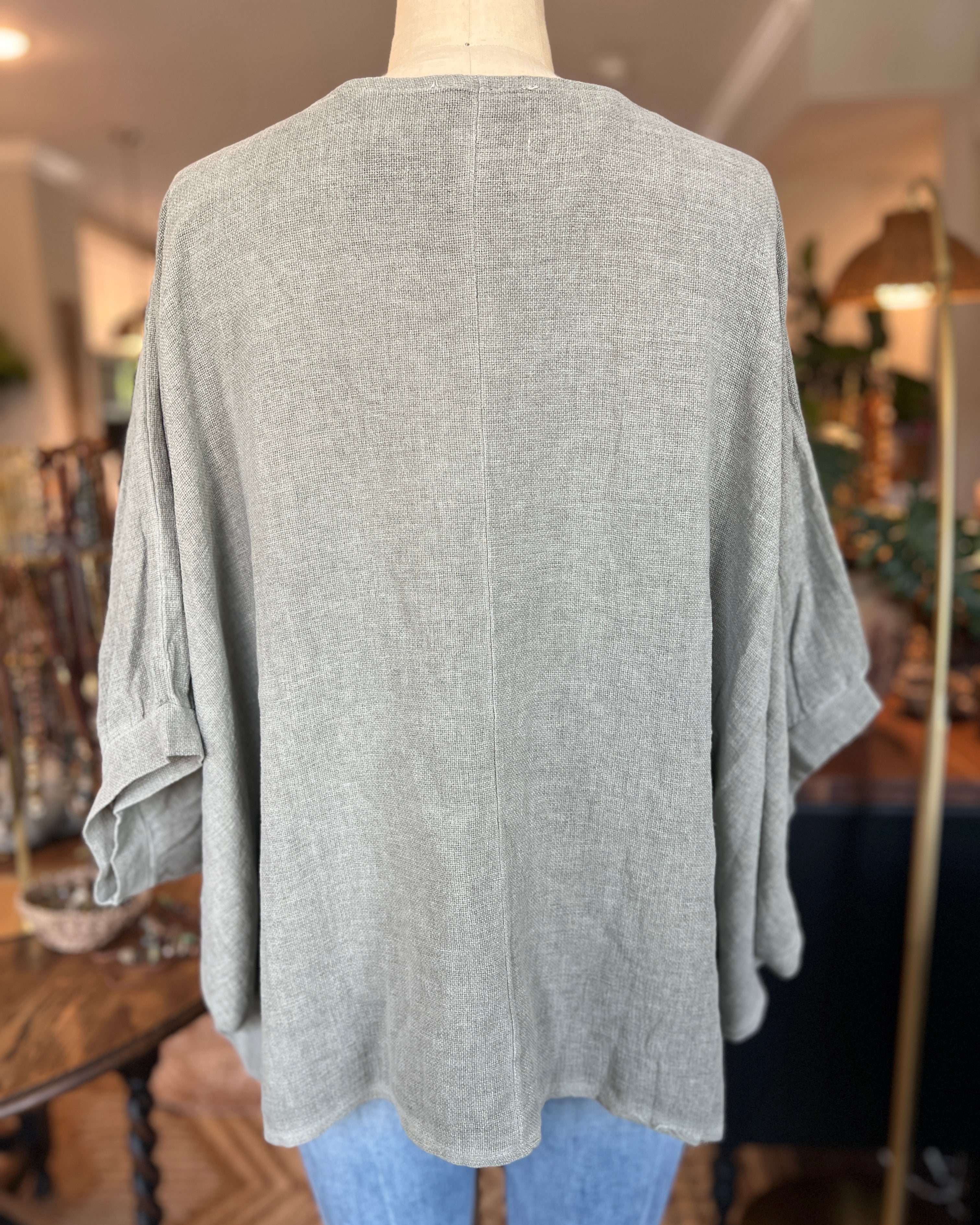 Oversized Balloon Sleeve Blouse (Khaki)