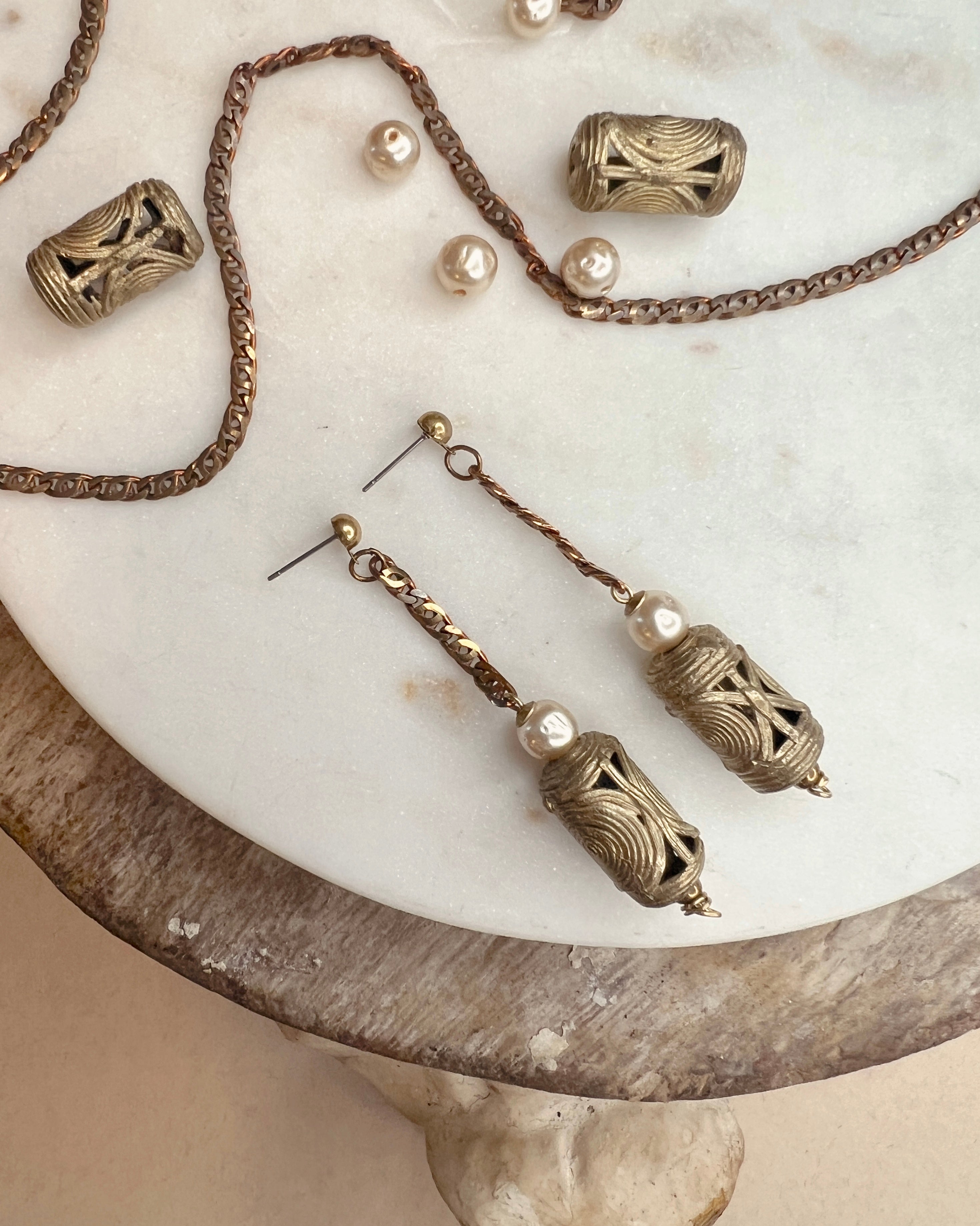 Brass and Pearl Dangle
