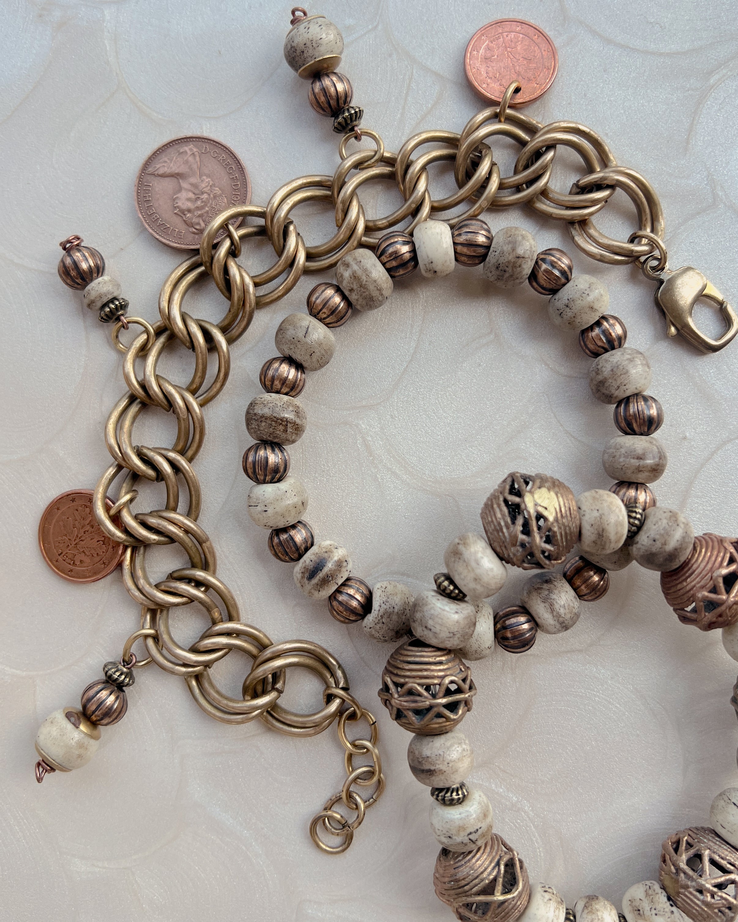 Cream & Brass Bracelet Set