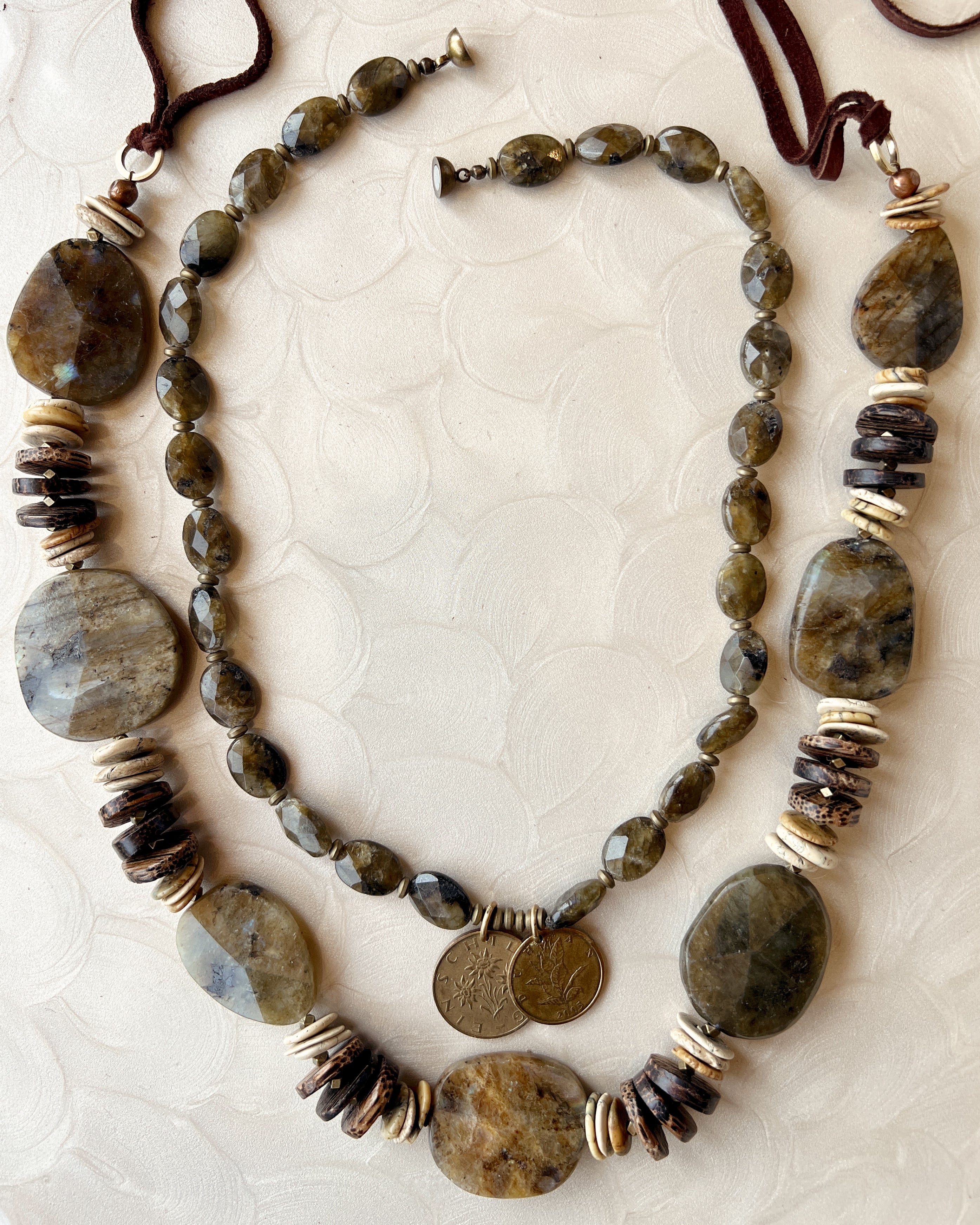 Labradorite and Leather Strand