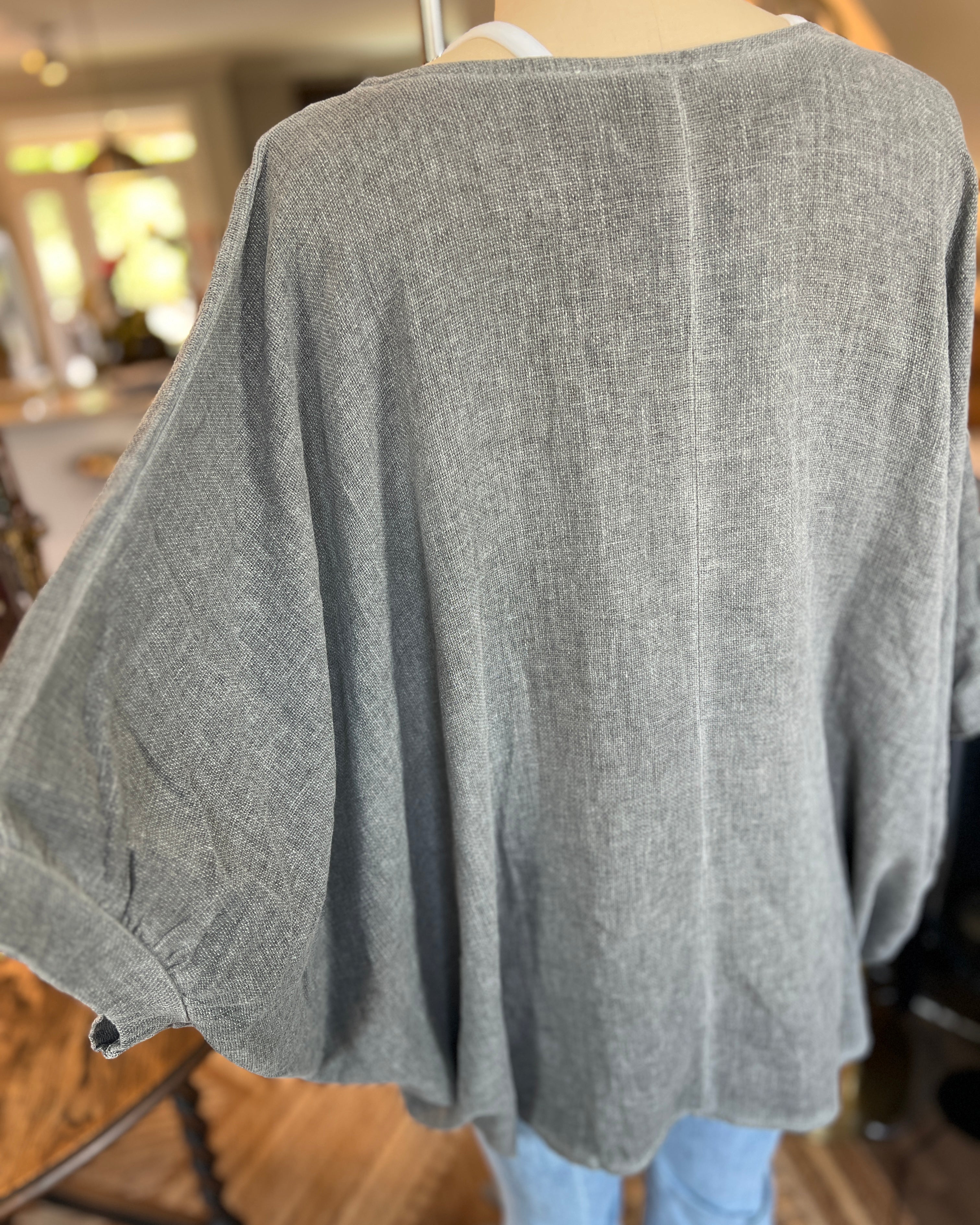 Oversized Balloon Sleeve Blouse (Charcoal Grey)