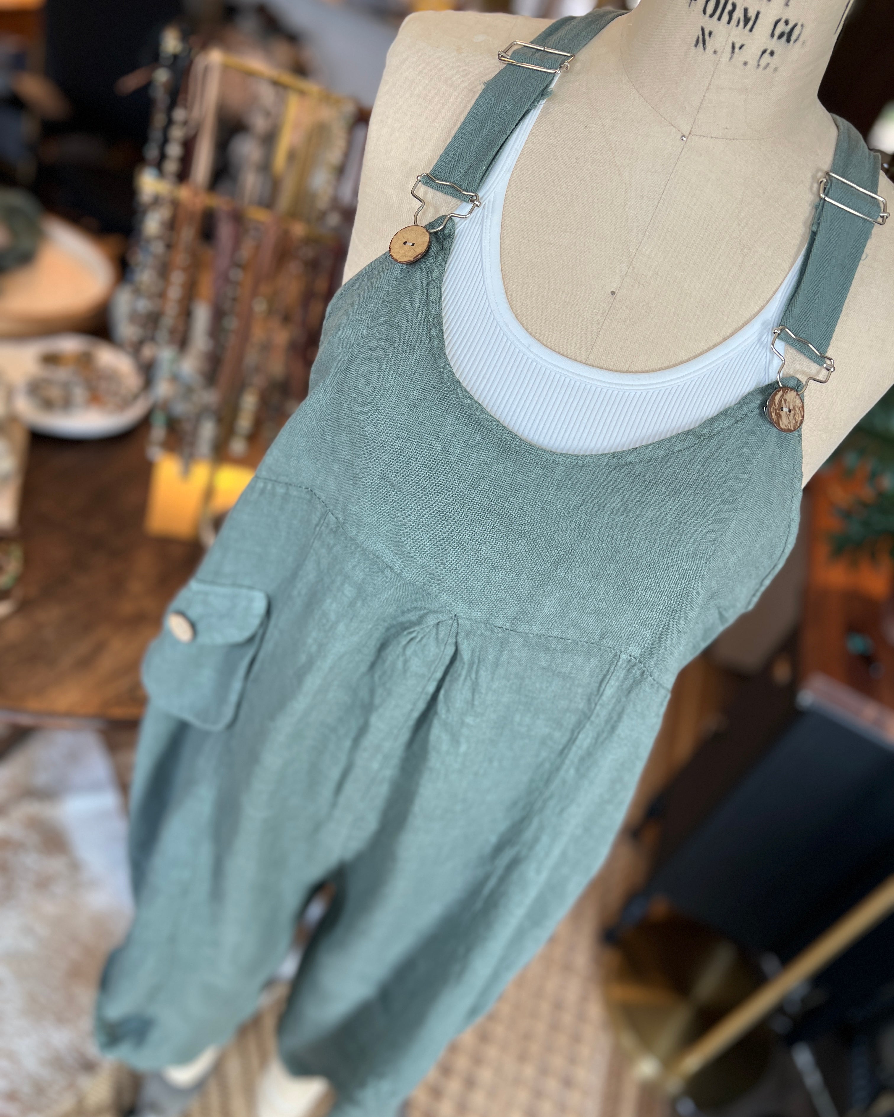 Bohemian Linen Bibs (Blue Green)
