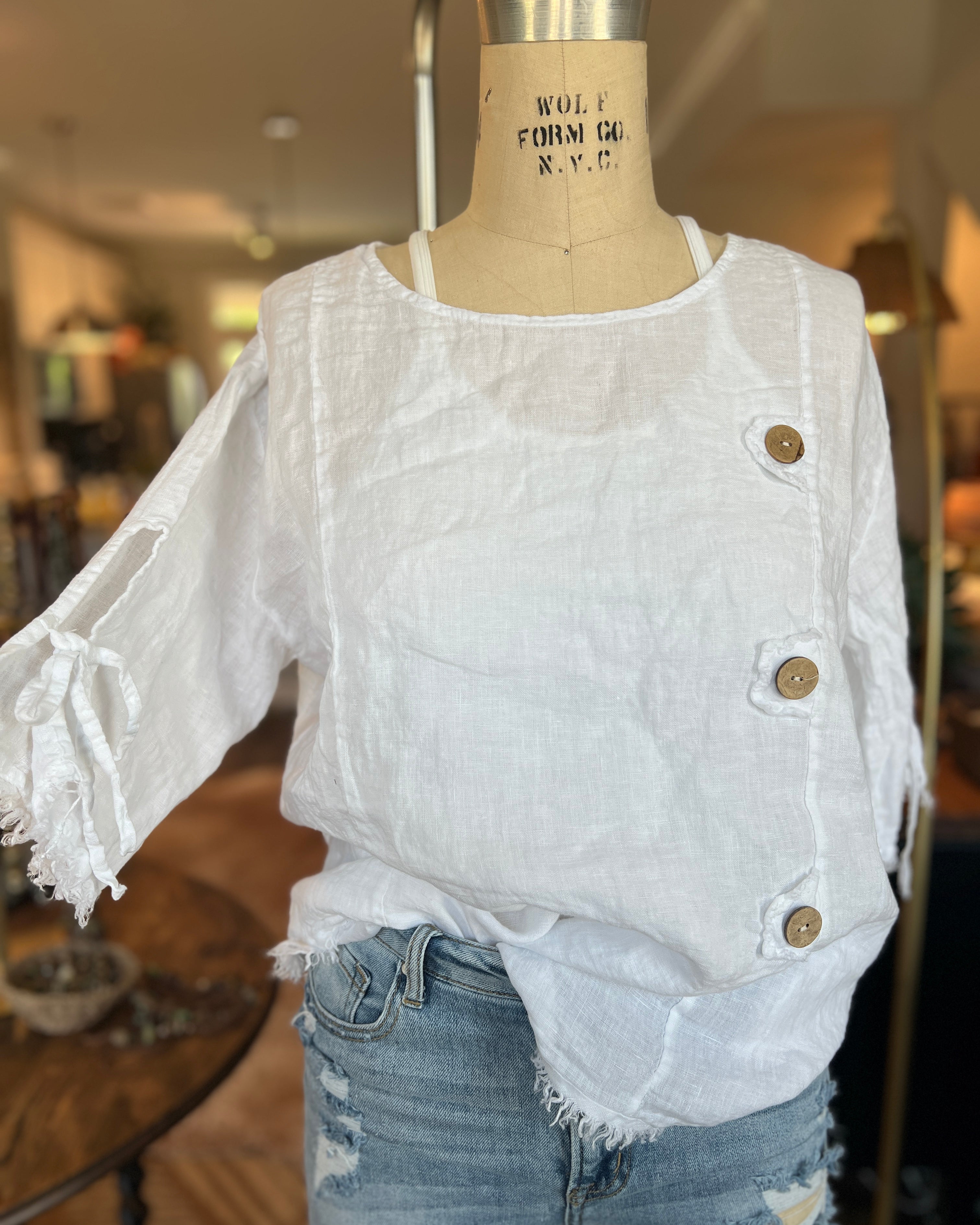 Tie Sleeve Linen Blouse
